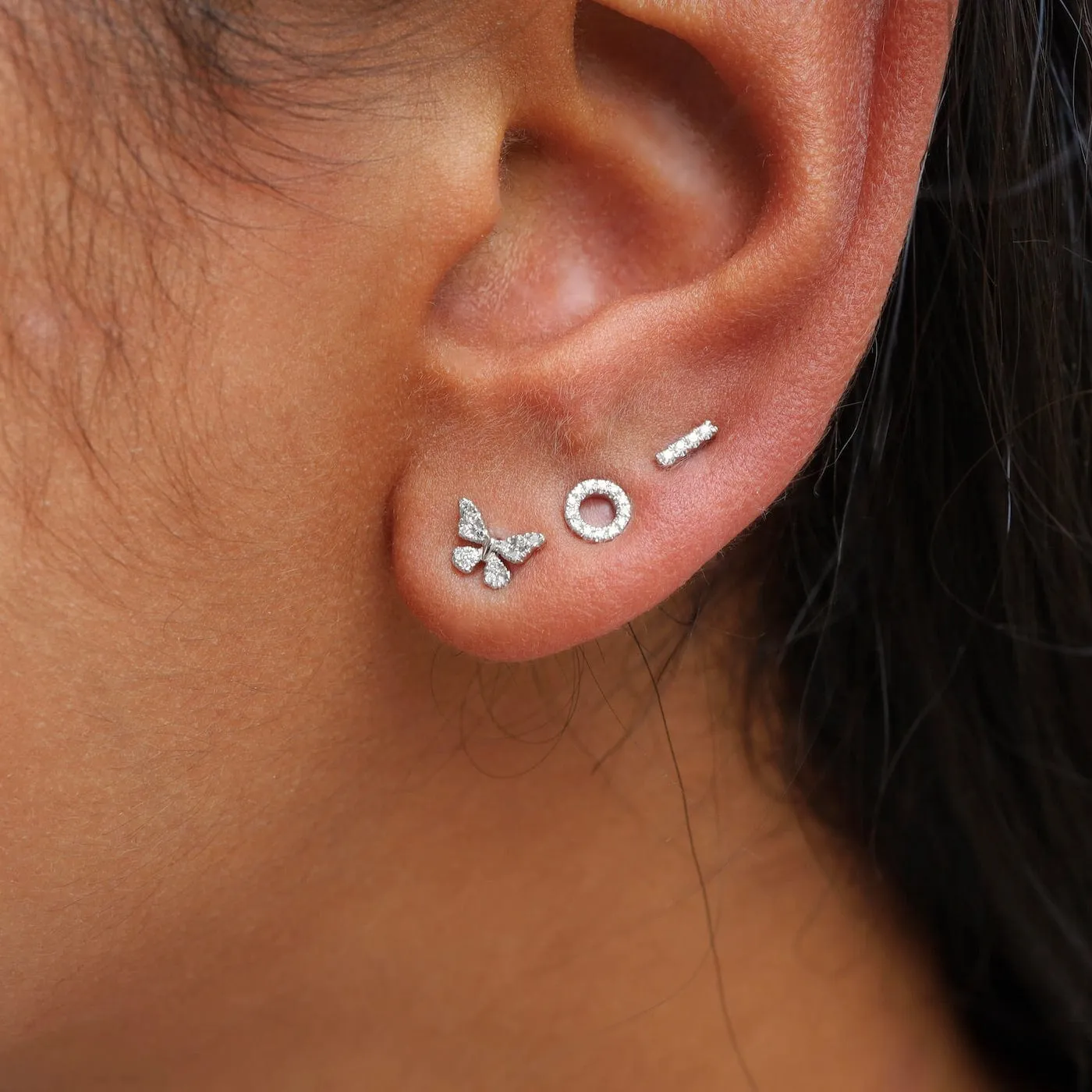 14k White Gold Open Circle Diamond Post Earring