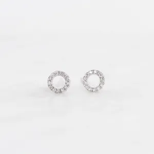 14k White Gold Open Circle Diamond Post Earring
