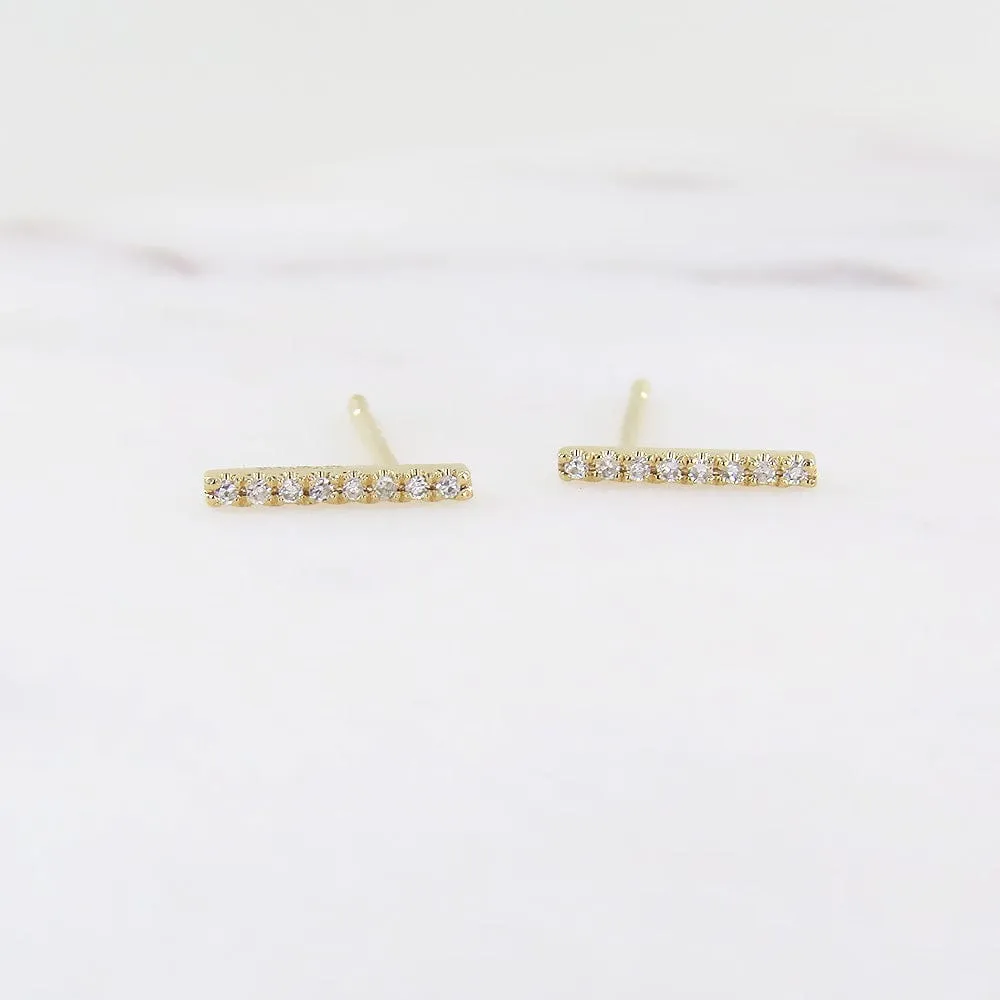 14K Yellow Gold Diamond Bar Post