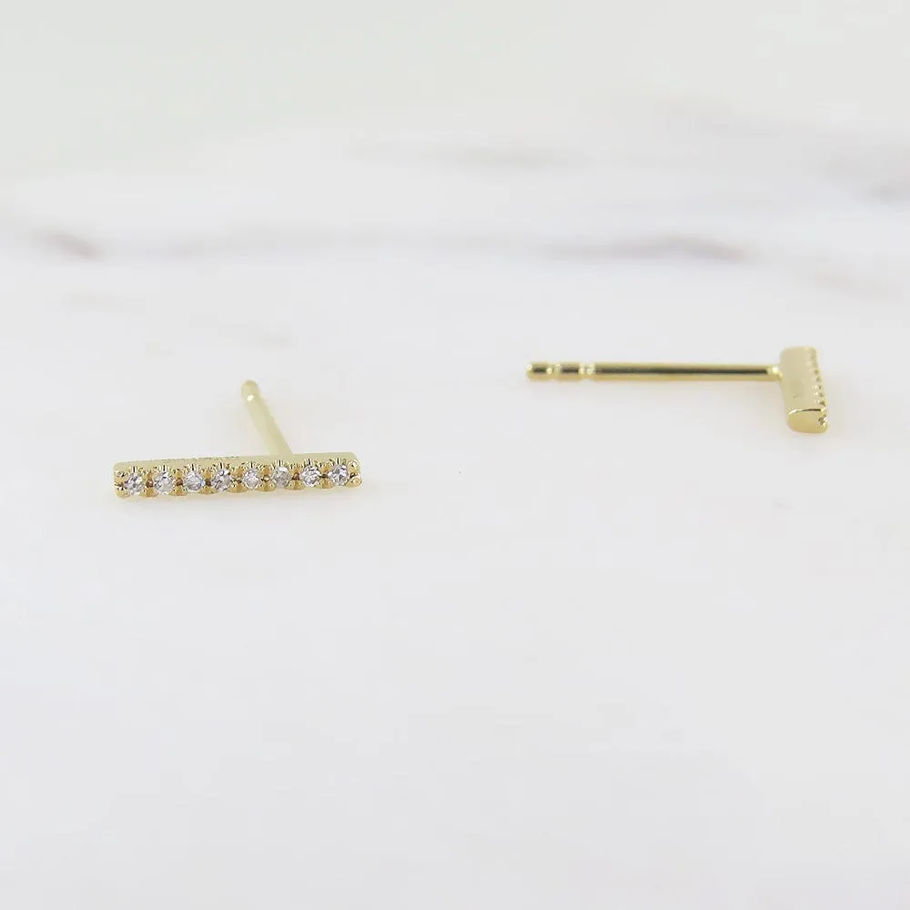 14K Yellow Gold Diamond Bar Post