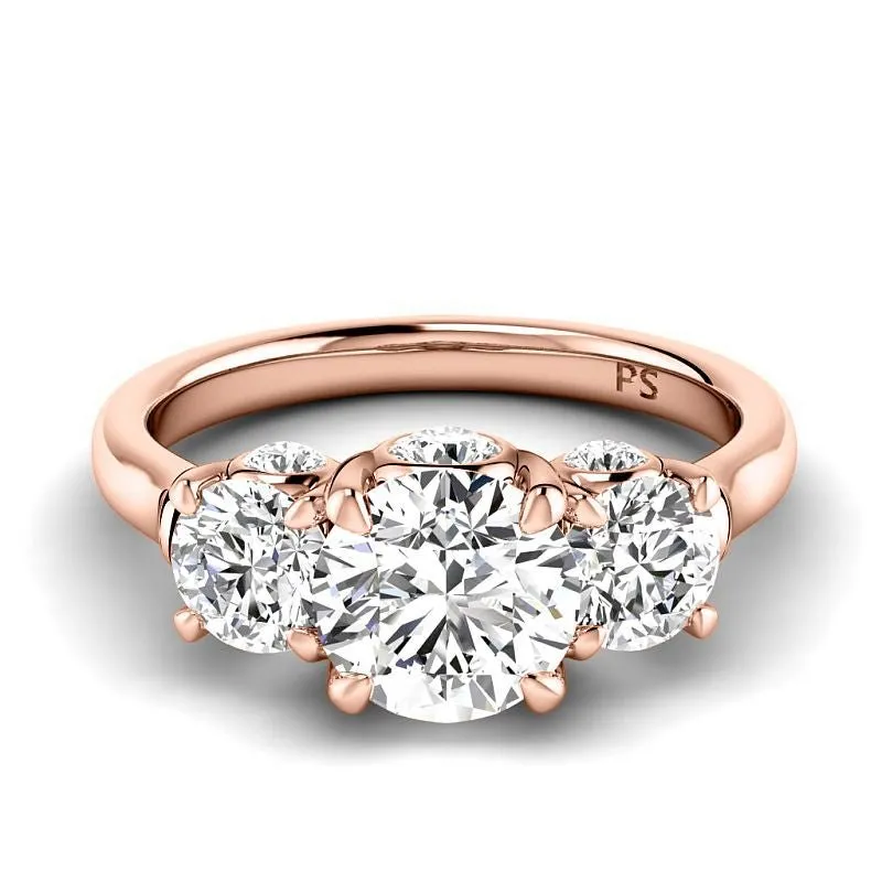1.65-4.15 CT Round Cut Lab Grown Diamonds - Three Stone Ring