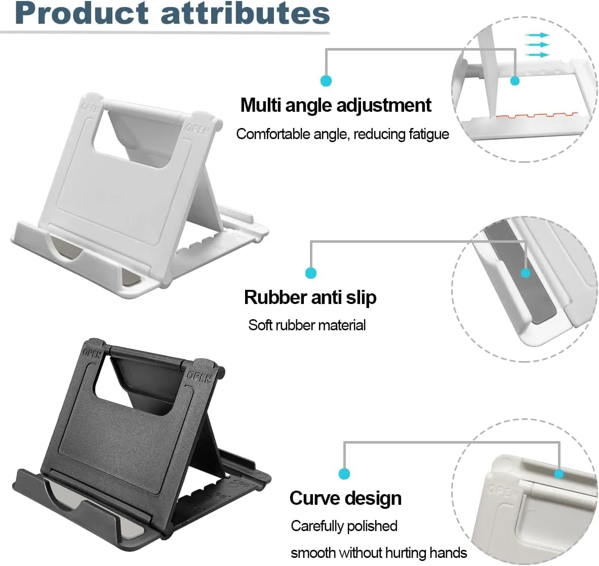 2 Pack Cell Phone Stand, Foldable Phone Holder for Desk Compatible with Phone 15 14 13 12 11 Pro Xs Xs Max Xr X 8, Nintendo Switch, All Phones, Black & White