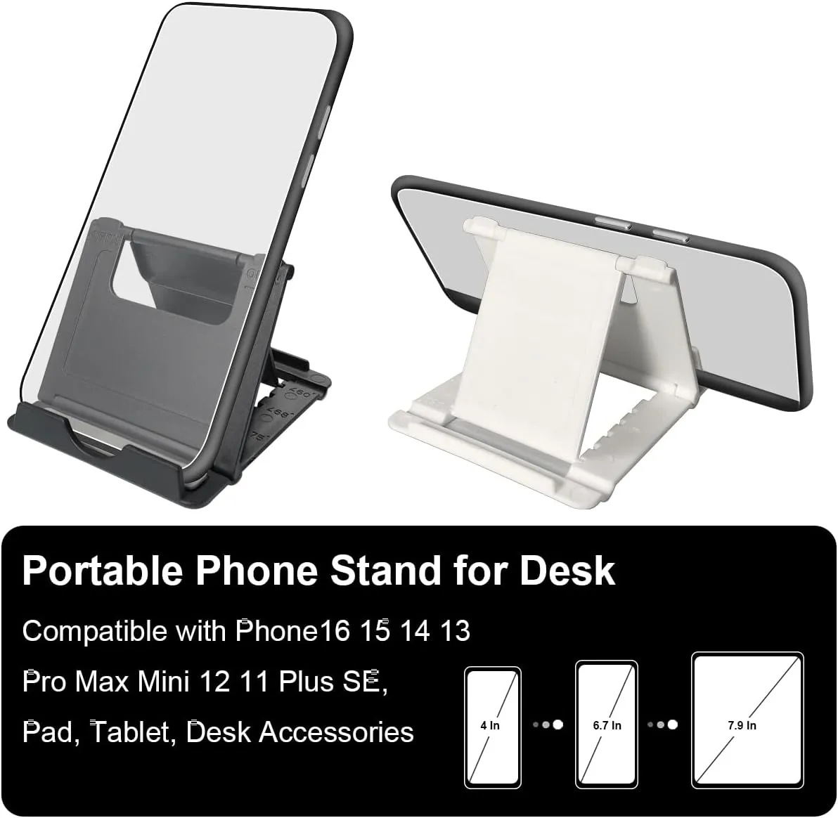 2 Pack Cell Phone Stand, Foldable Phone Holder for Desk Compatible with Phone 15 14 13 12 11 Pro Xs Xs Max Xr X 8, Nintendo Switch, All Phones, Black & White