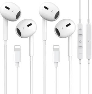 2 Packs Wired Headphones for iPhone Earbuds with Built-in Microphone & Volume Control HiFi Stereo Nosie Reduction Earphones Compatible with iPhone 14/13/12/11/XR/XS/X/8/7/SE Support All iOS System