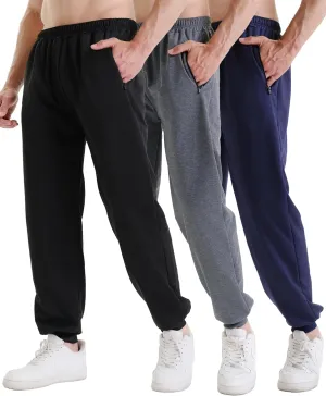 3 Pack Sweatpants for Men Athletic Gym Workout Mens Joggers with Zipper Pockets Active Running Pants