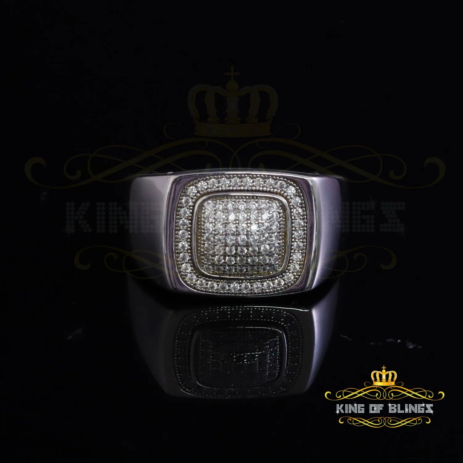 925 Sterling White Silver Rectangle 0.80ct Cubic Zirconia Men's Ring Size 10