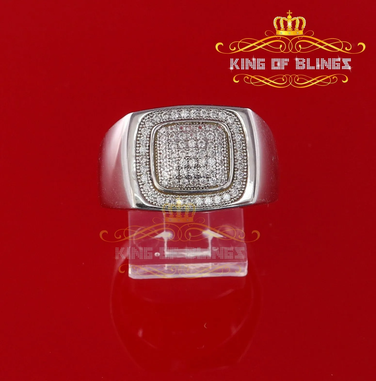 925 Sterling White Silver Rectangle 0.80ct Cubic Zirconia Men's Ring Size 10