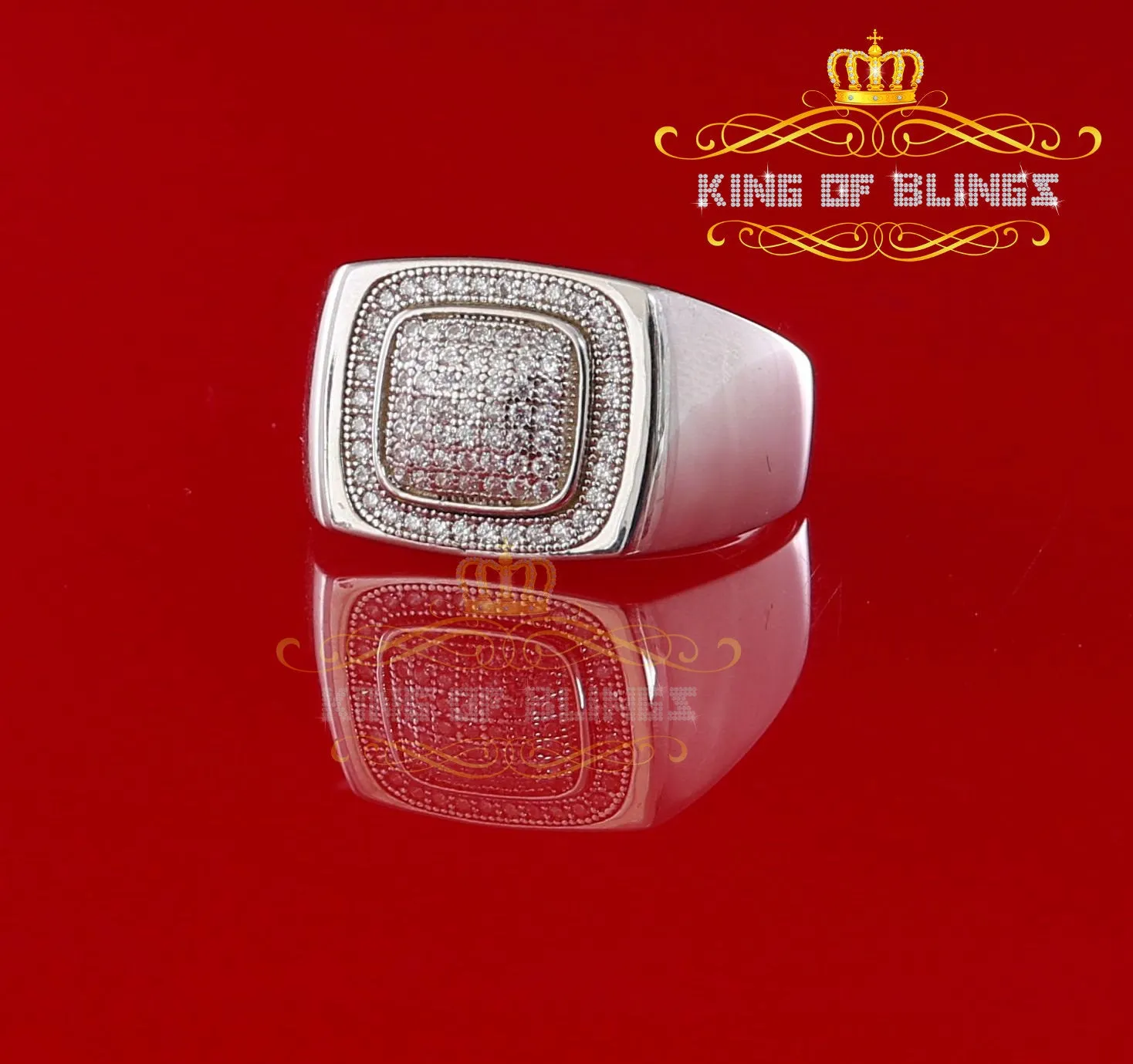 925 Sterling White Silver Rectangle 0.80ct Cubic Zirconia Men's Ring Size 10