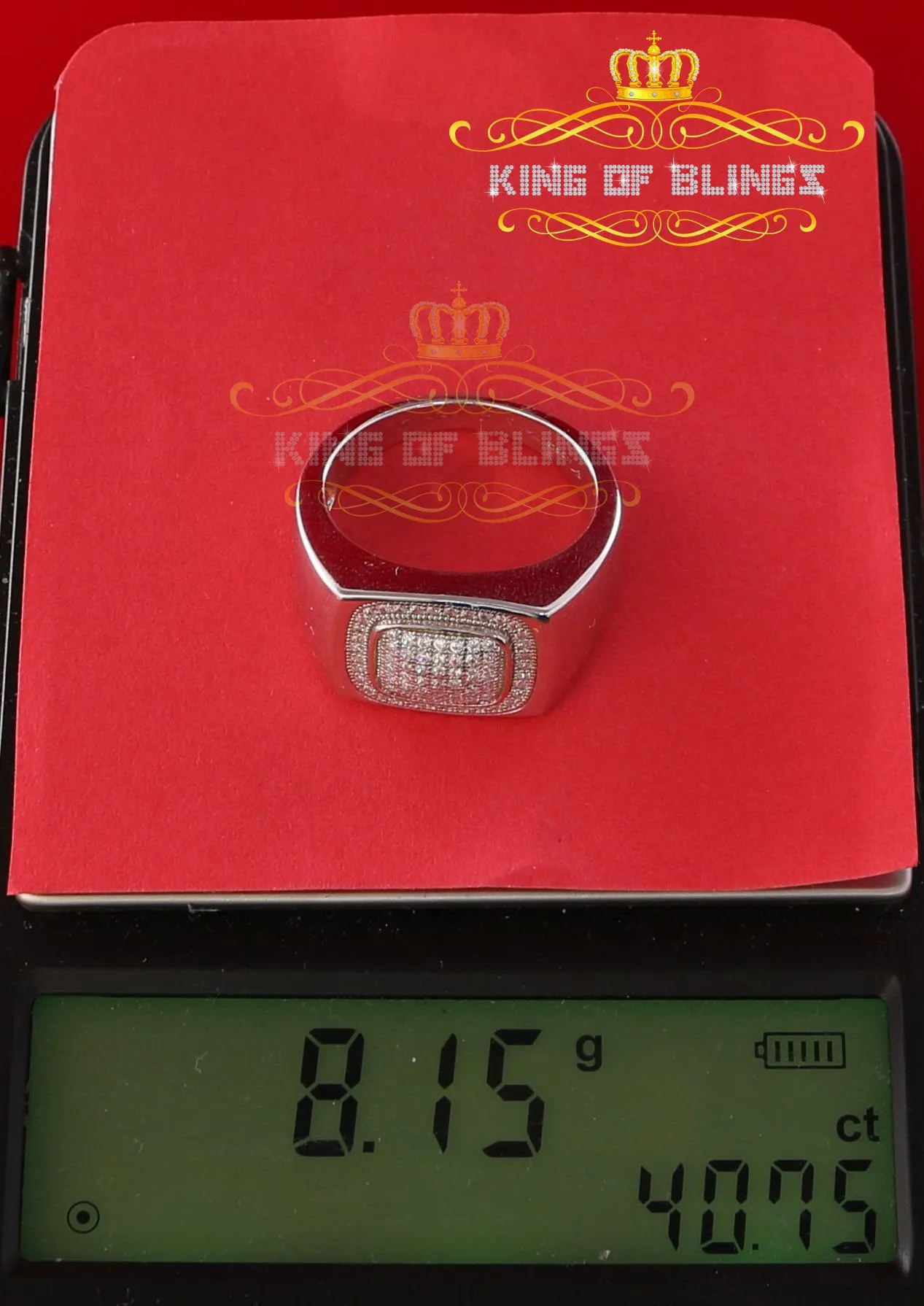 925 Sterling White Silver Rectangle 0.80ct Cubic Zirconia Men's Ring Size 10
