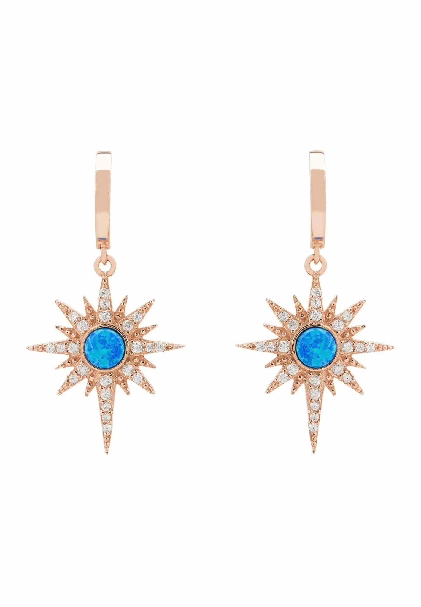Apollo Opalite Blue Sunburst Earrings Rosegold