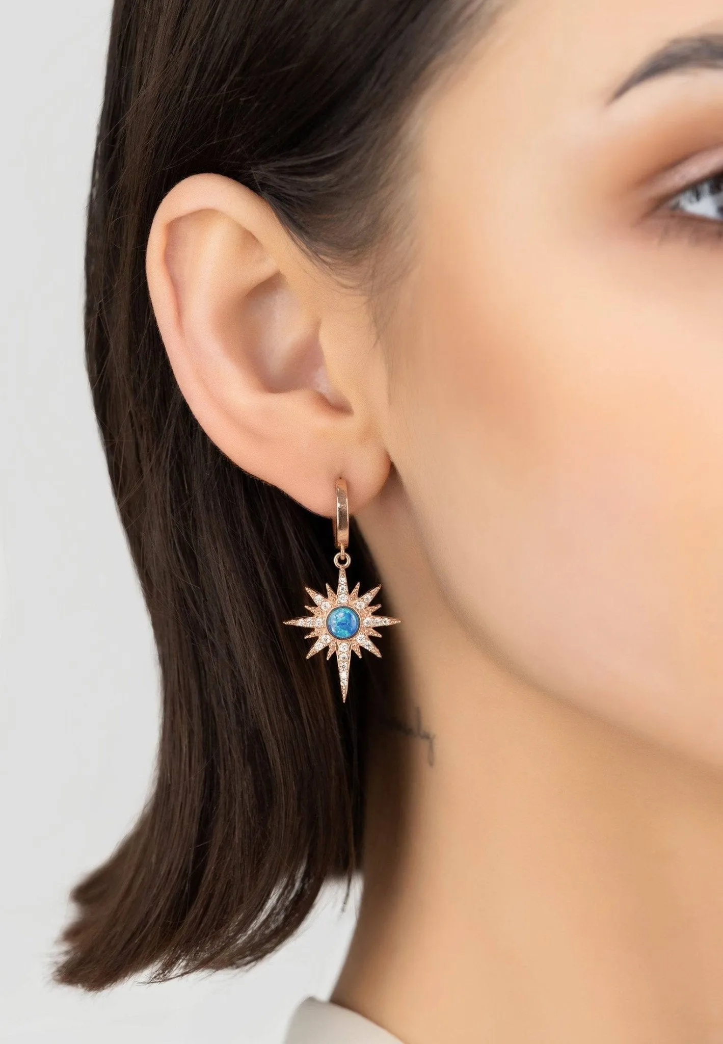 Apollo Opalite Blue Sunburst Earrings Rosegold