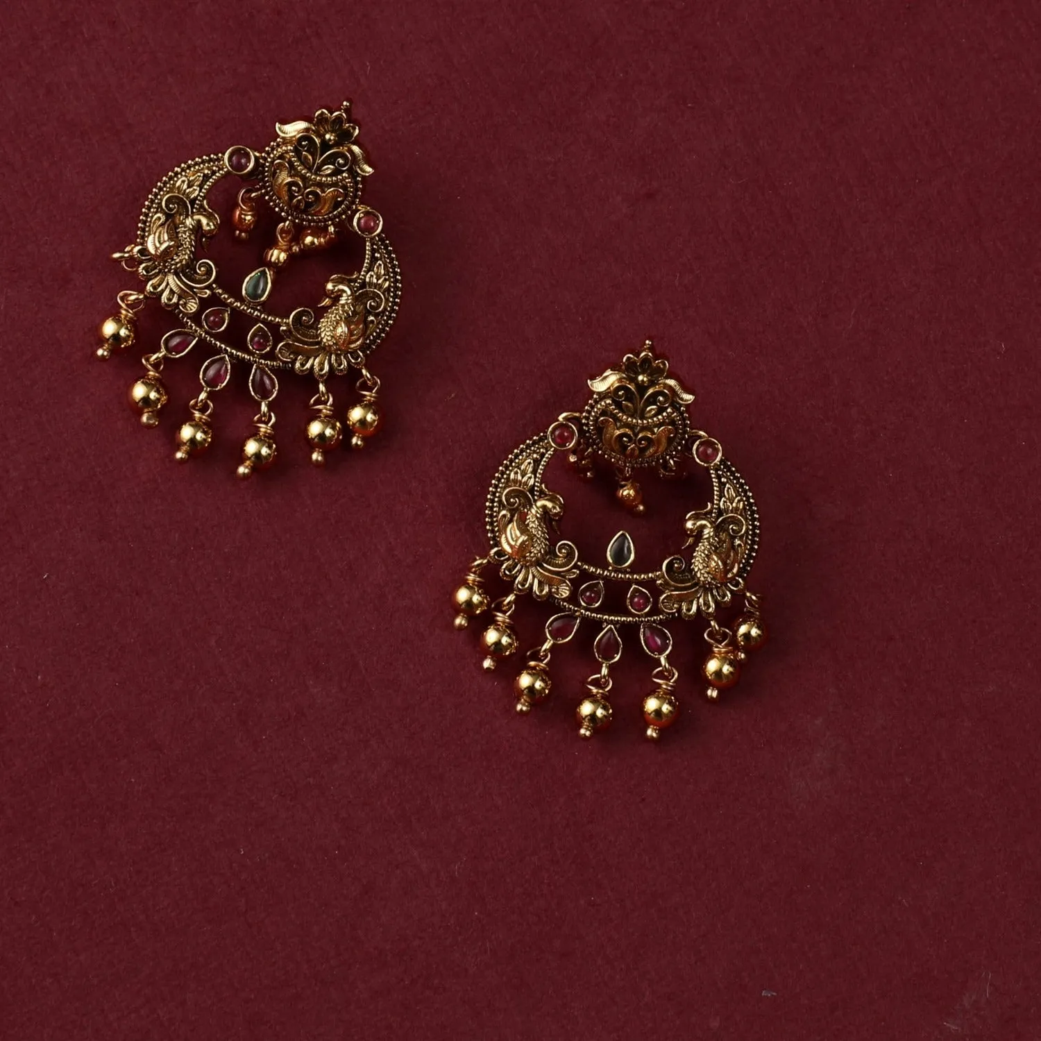 Bhagya Temple Silver Chandbali Earrings