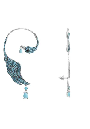Bird Paradise Ear Climber Turquoise Silver Right