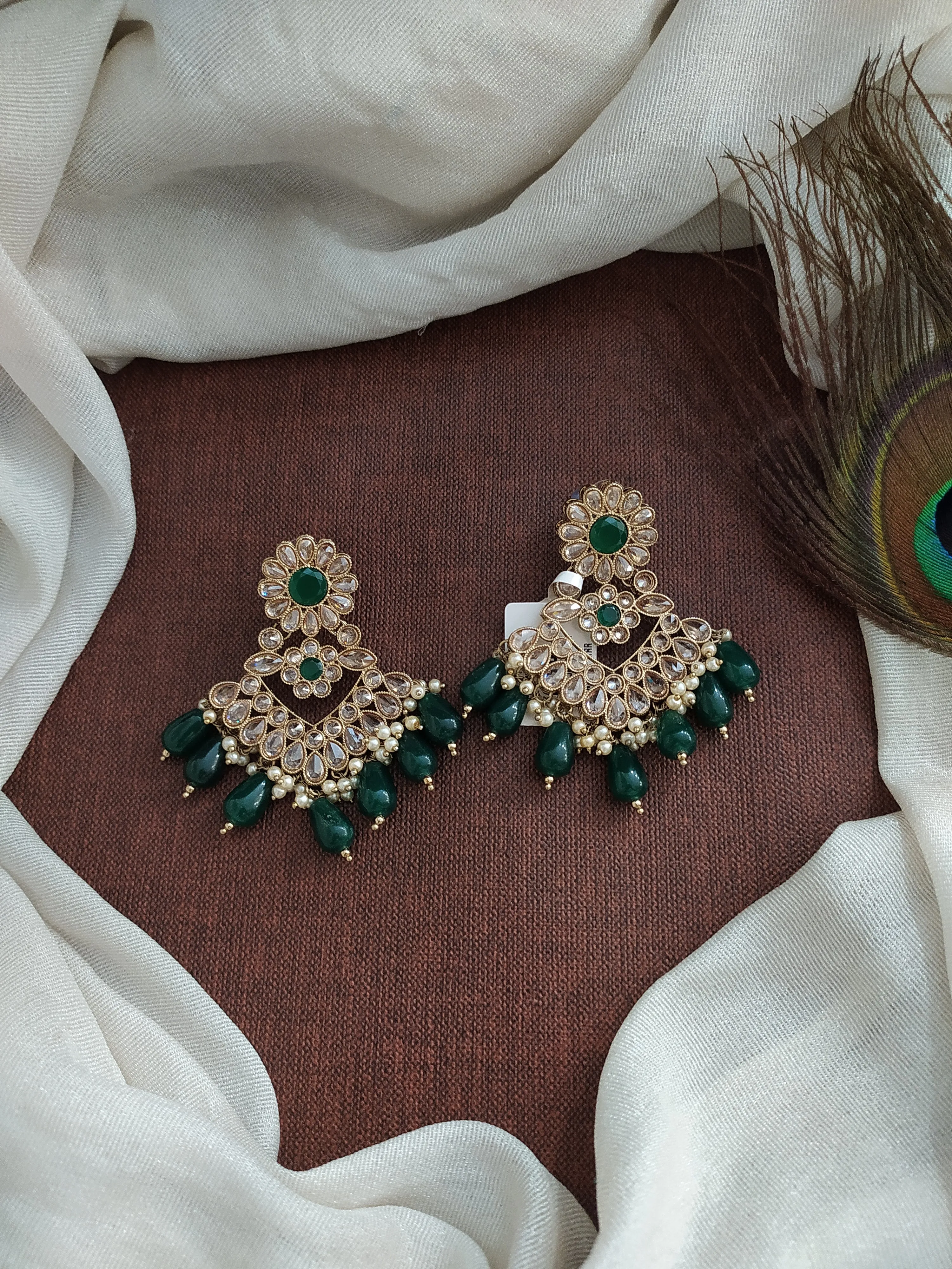 Blossoming Brilliance The Floral Design Uncut Polki Stones Mehendi Earrings