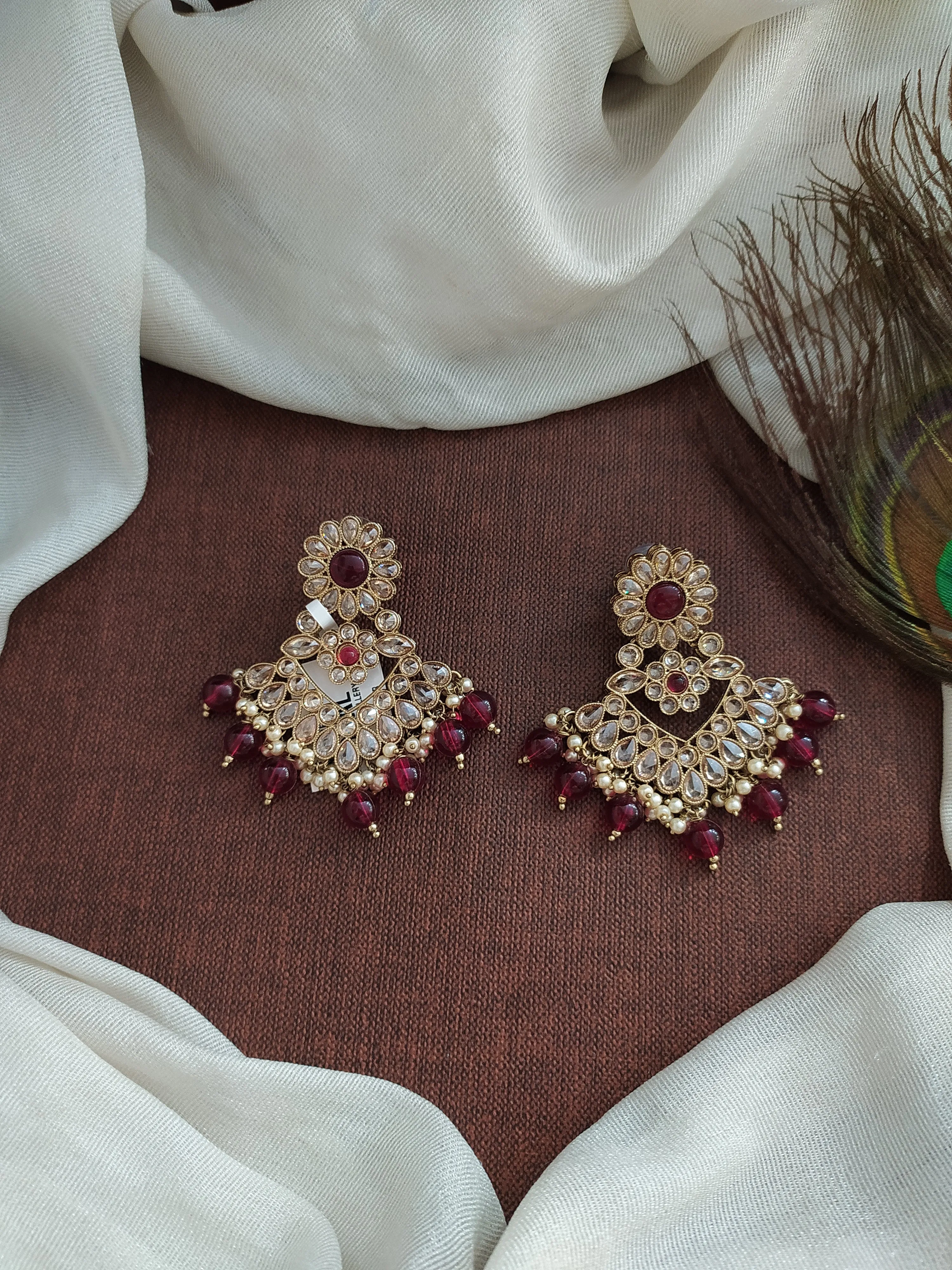 Blossoming Brilliance The Floral Design Uncut Polki Stones Mehendi Earrings