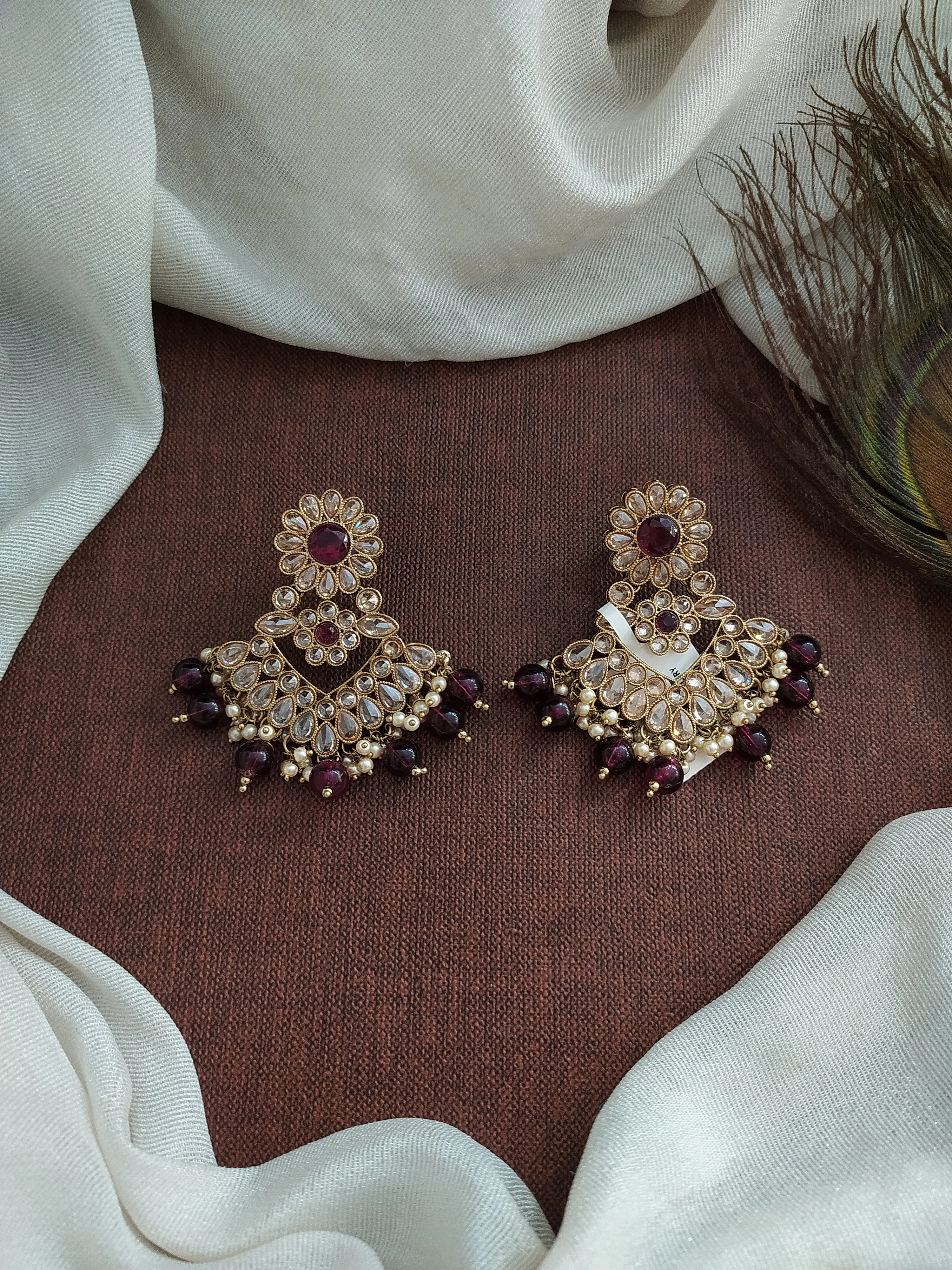 Blossoming Brilliance The Floral Design Uncut Polki Stones Mehendi Earrings