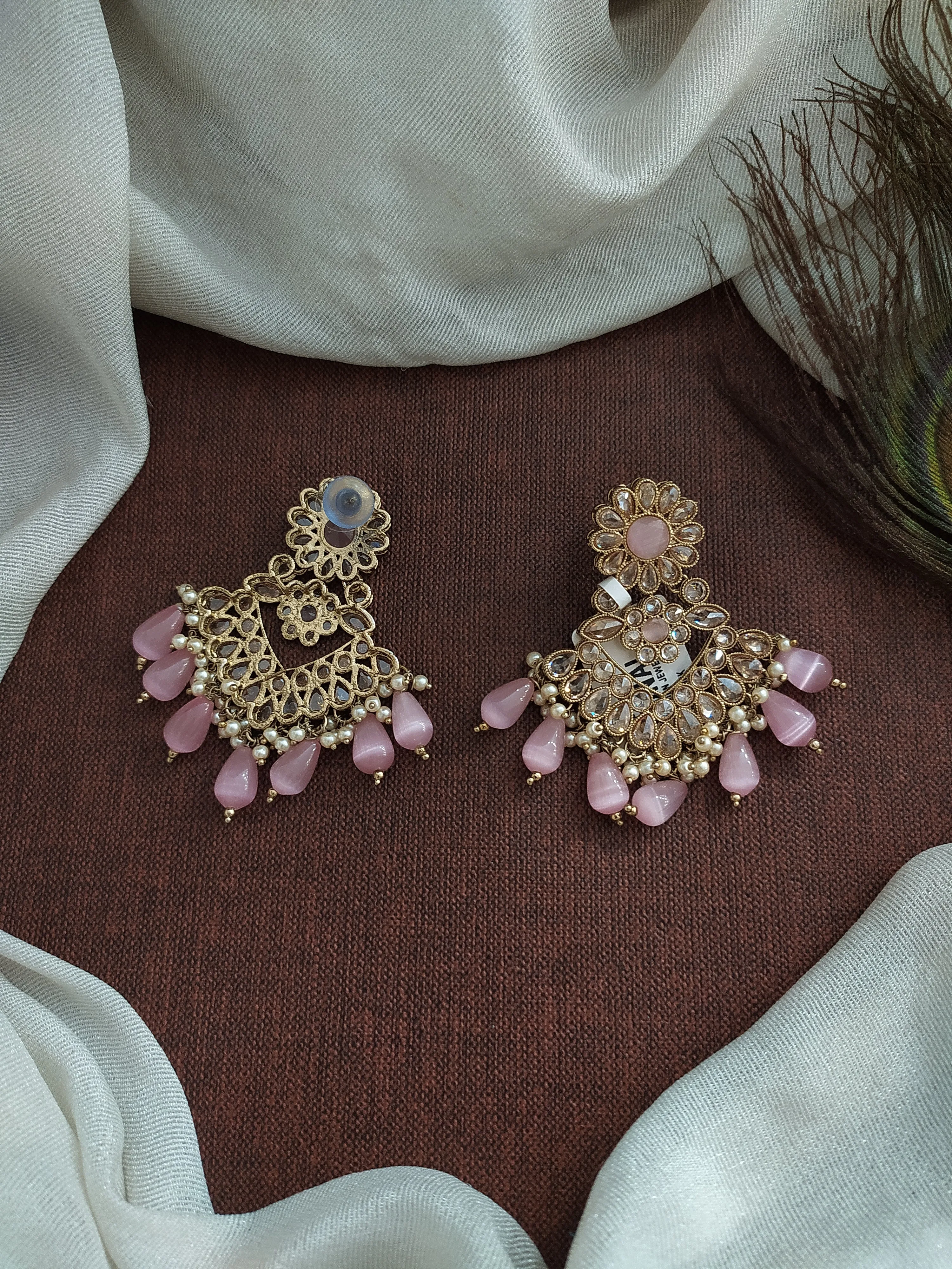 Blossoming Brilliance The Floral Design Uncut Polki Stones Mehendi Earrings