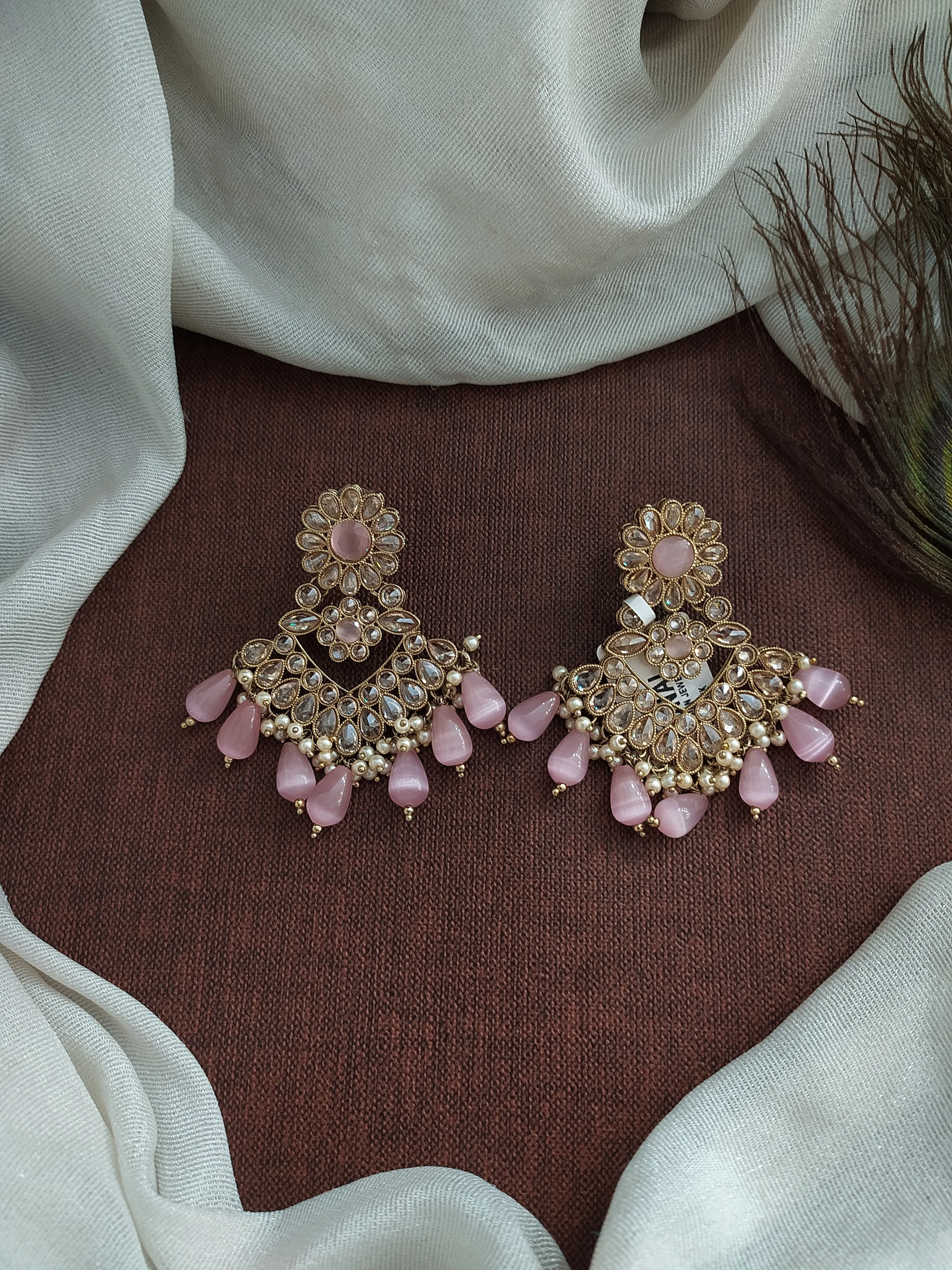 Blossoming Brilliance The Floral Design Uncut Polki Stones Mehendi Earrings