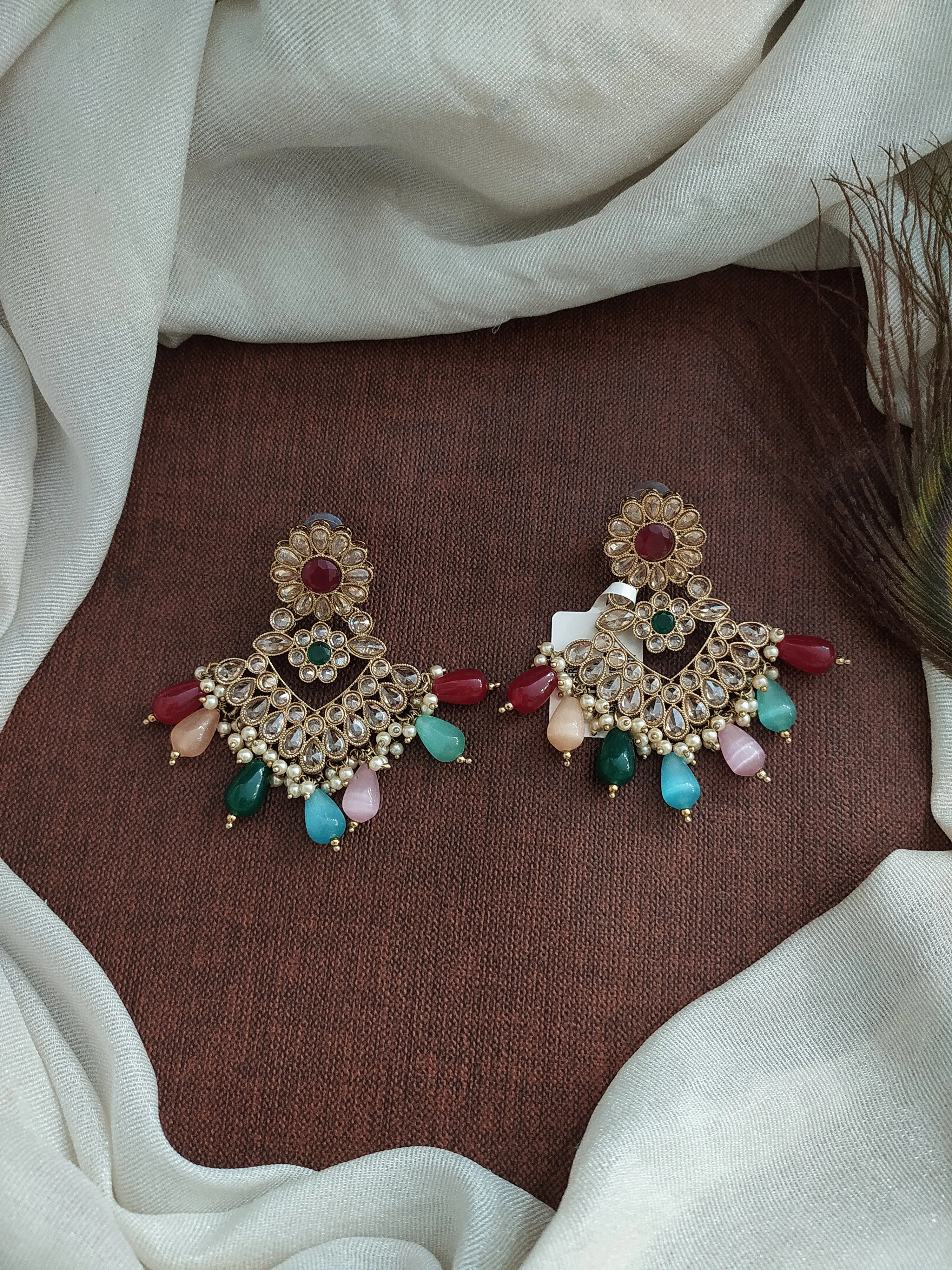 Blossoming Brilliance The Floral Design Uncut Polki Stones Mehendi Earrings