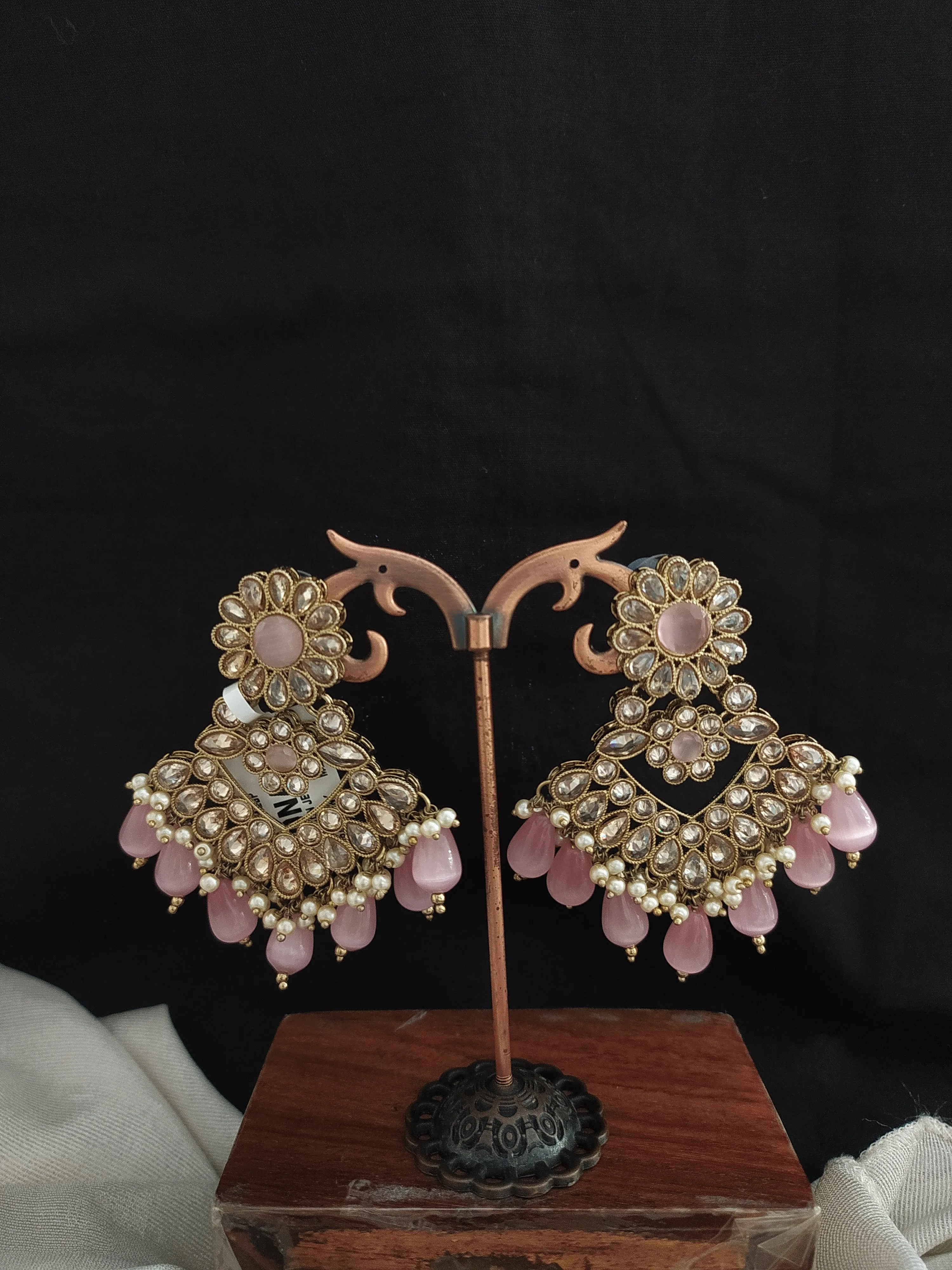 Blossoming Brilliance The Floral Design Uncut Polki Stones Mehendi Earrings