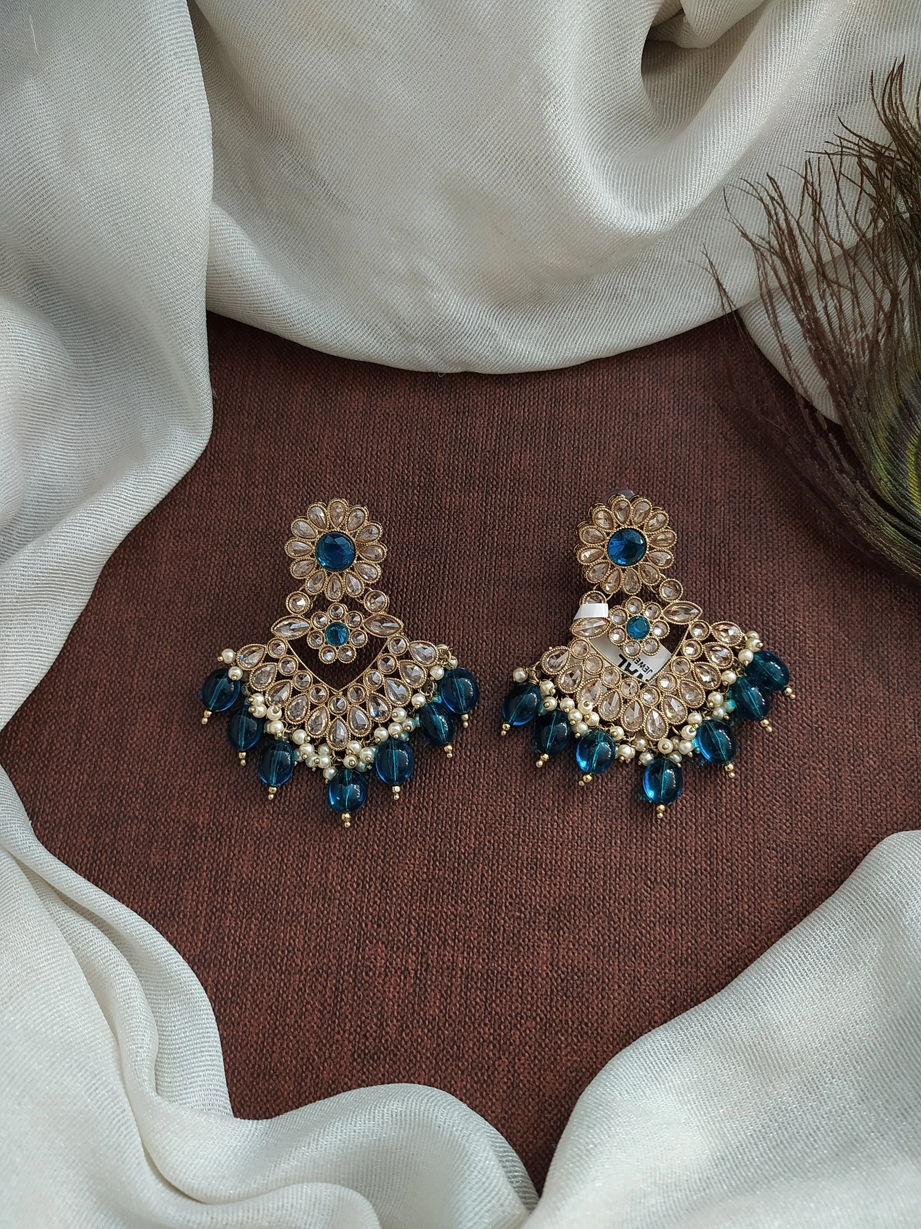 Blossoming Brilliance The Floral Design Uncut Polki Stones Mehendi Earrings