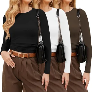 CE' CERDR 3/5 Pack Womens Long Sleeve Shirts Crew Neck Basic Tees Tight Fitted Casual Going Out Stretchy Slim Tops