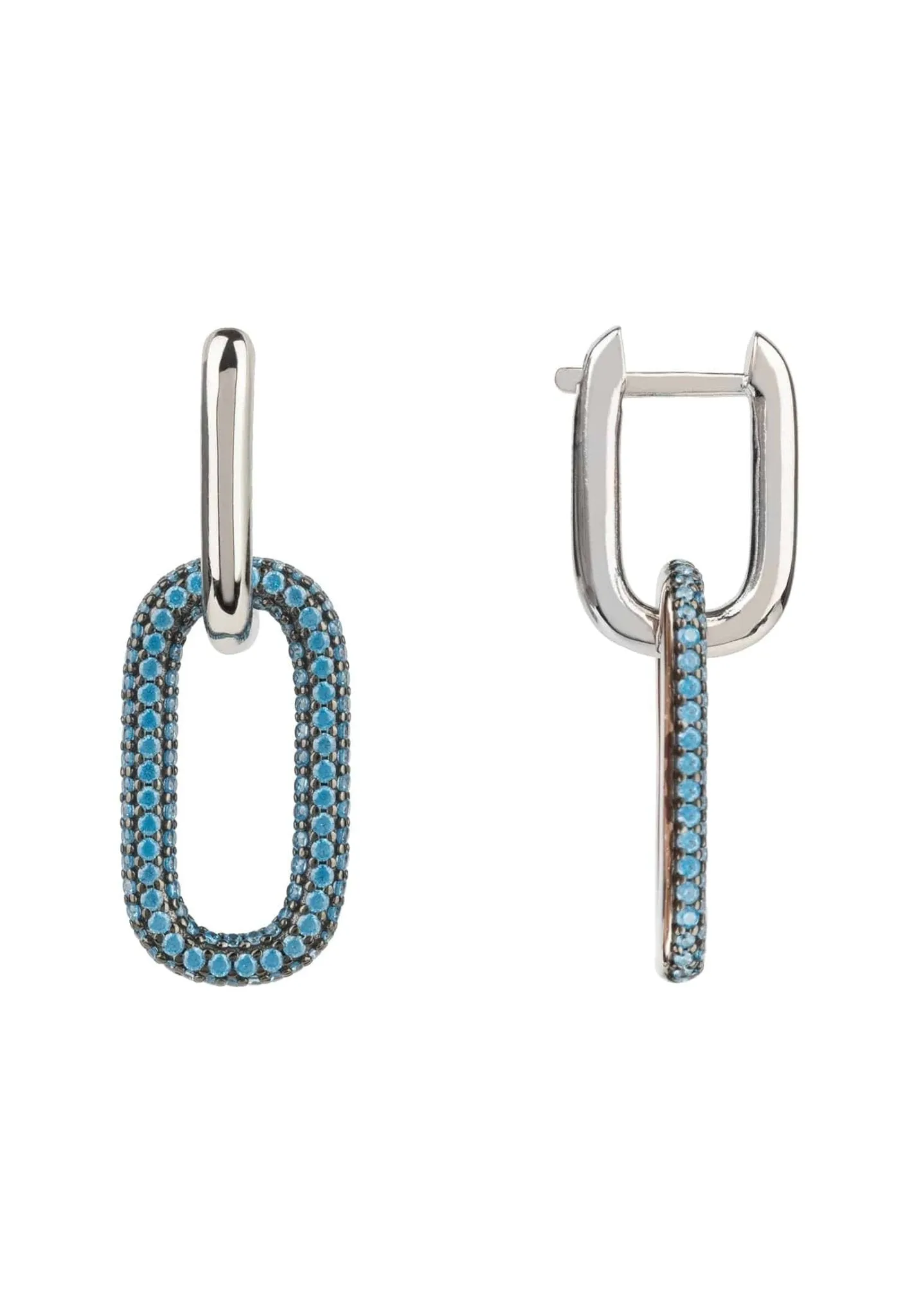 Chain Link Earrings Turquoise Blue Silver
