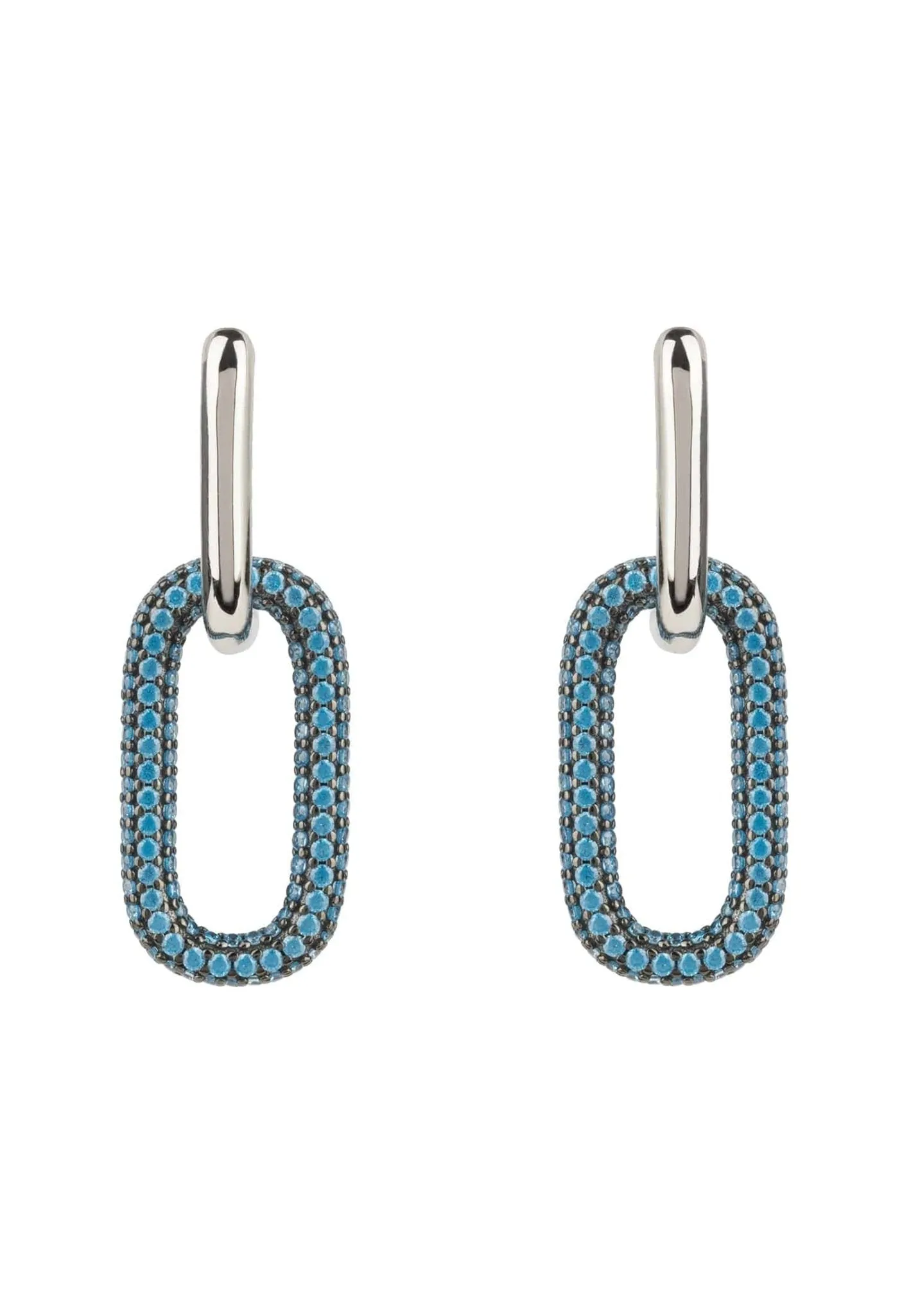 Chain Link Earrings Turquoise Blue Silver