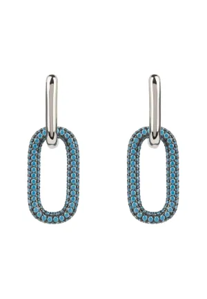 Chain Link Earrings Turquoise Blue Silver