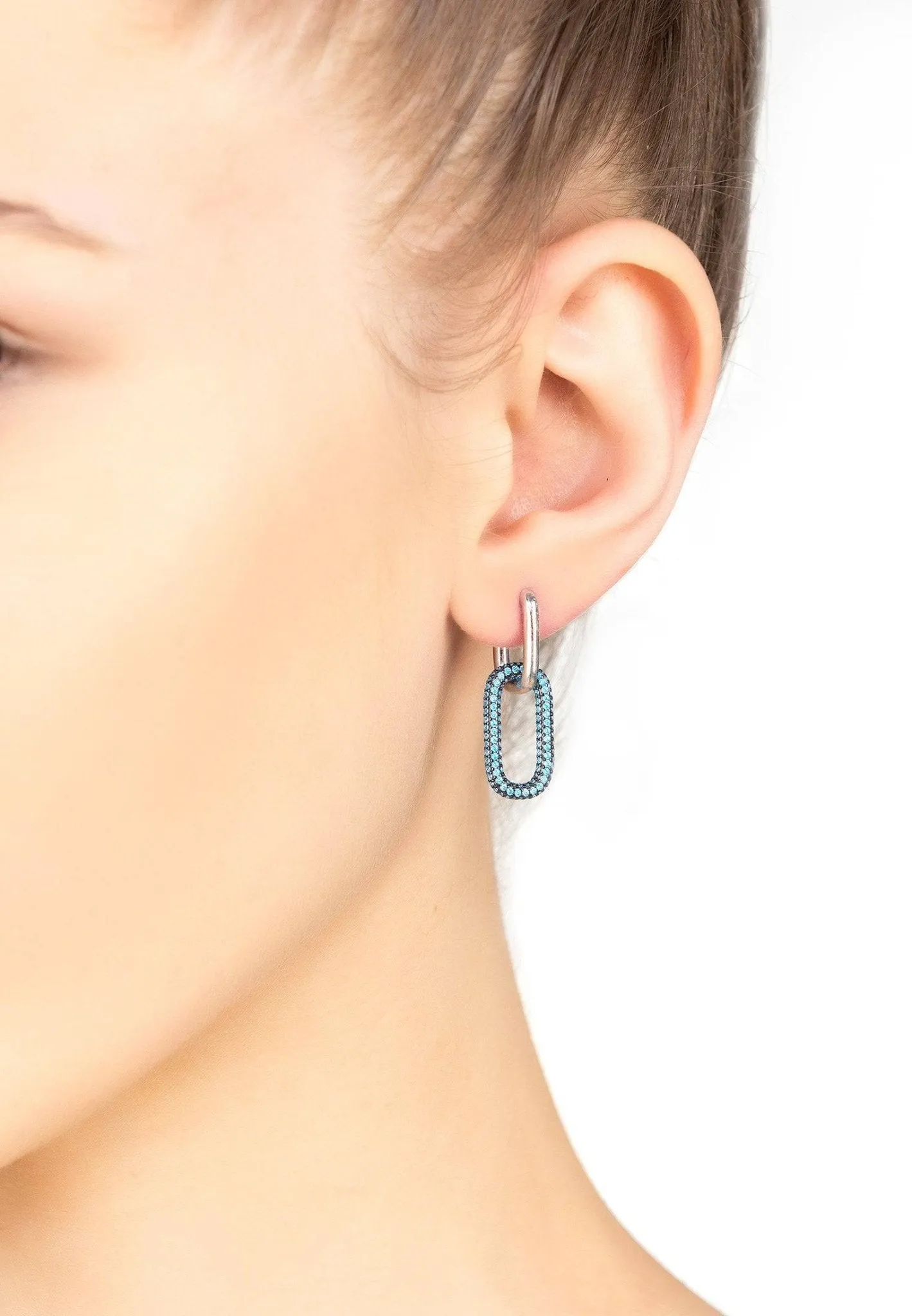 Chain Link Earrings Turquoise Blue Silver