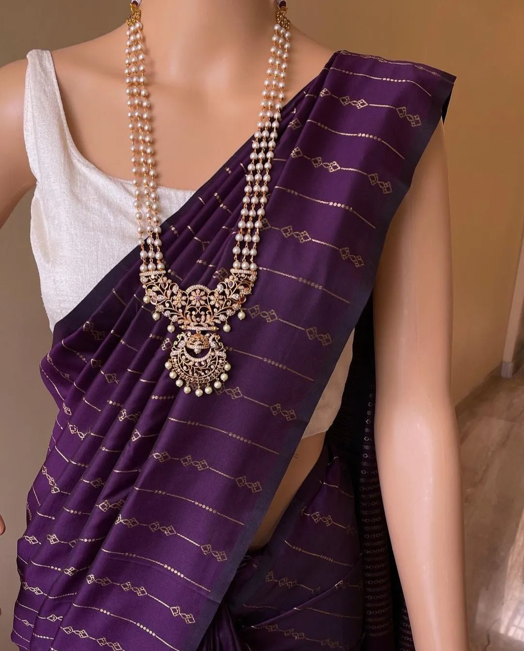 Chandbali White Pearl Haram