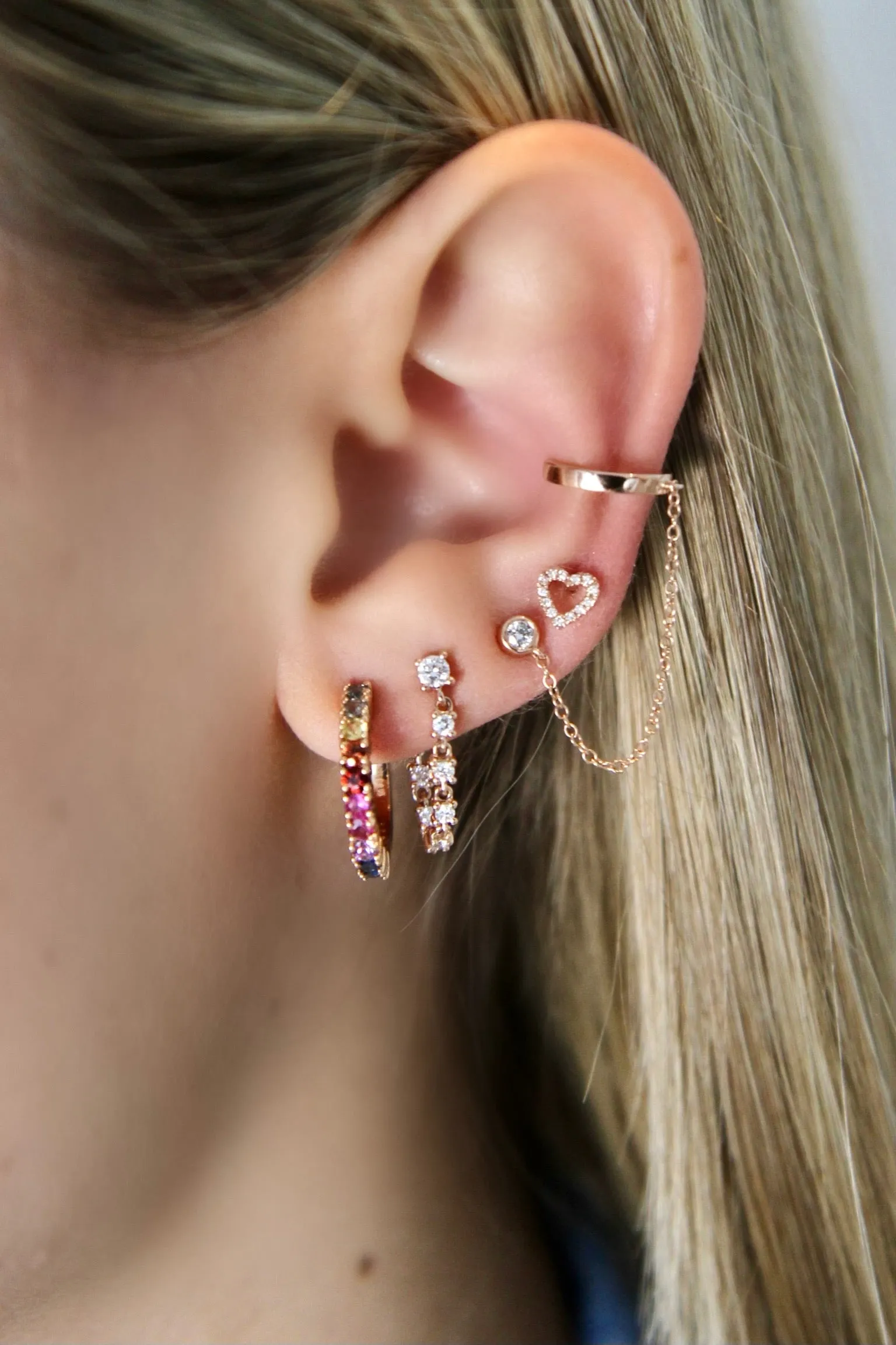 Diamond Stud and Gold Ear cuff Earring