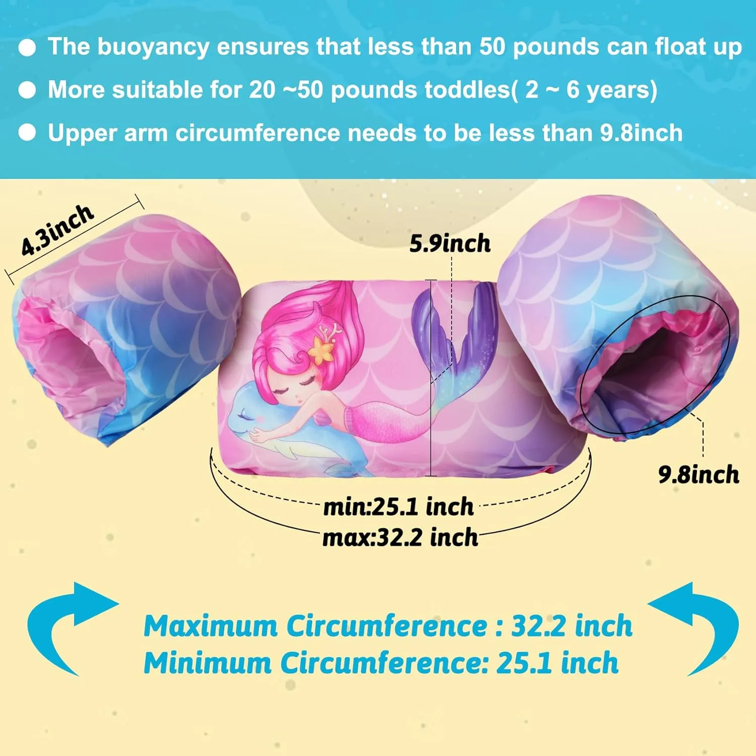 Double Couple Toddler Swim Vest with Sleeves Cartoon Adjustable Strap Swimming Jacket Pool Floaties for Kids 20-50 Pounds Boys and Girls Child