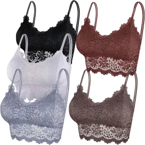Duufin 5 Pcs Lace Bralettes for Women Bralette Padded Lace Bandeau Bra