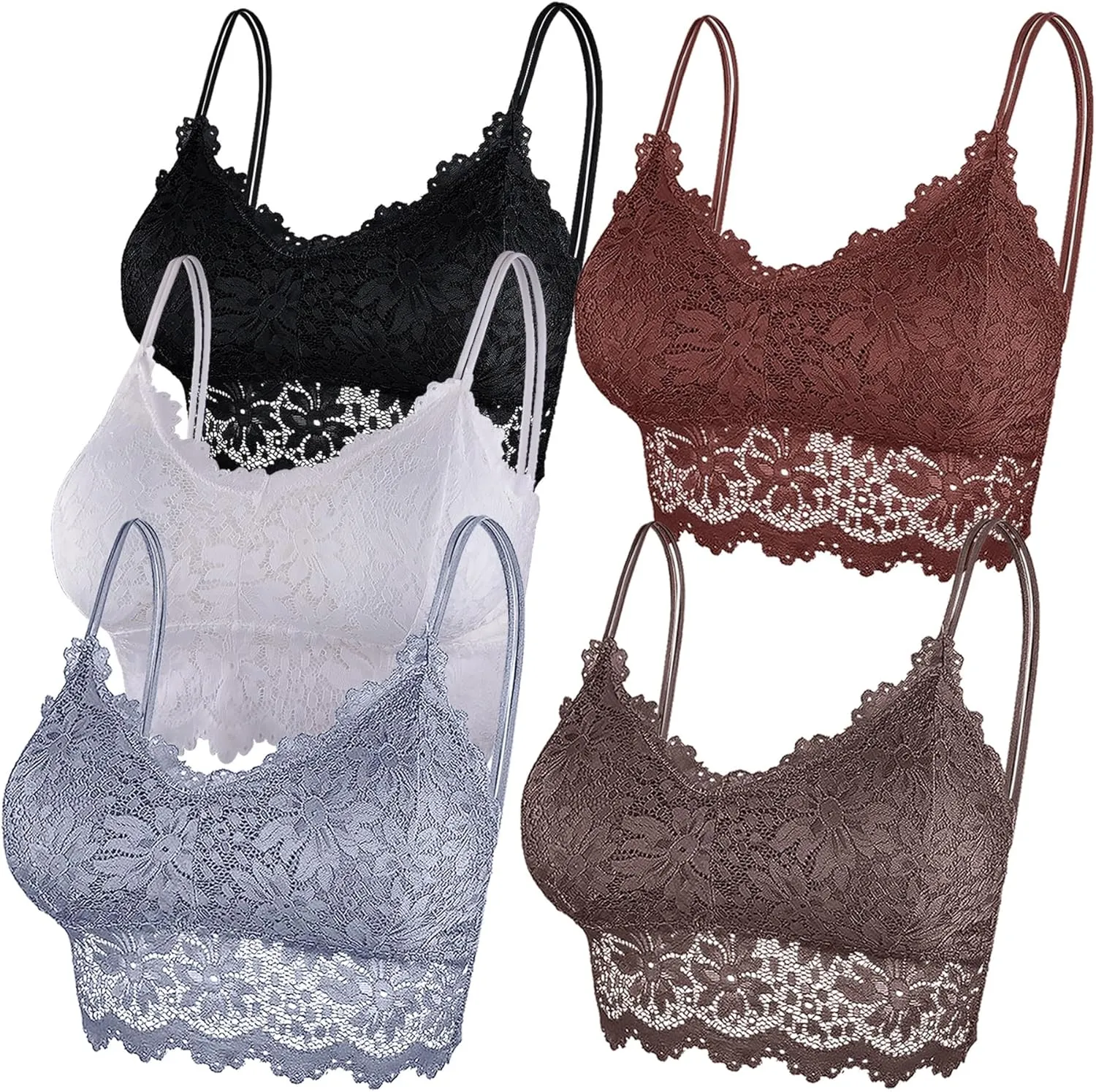 Duufin 5 Pcs Lace Bralettes for Women Bralette Padded Lace Bandeau Bra