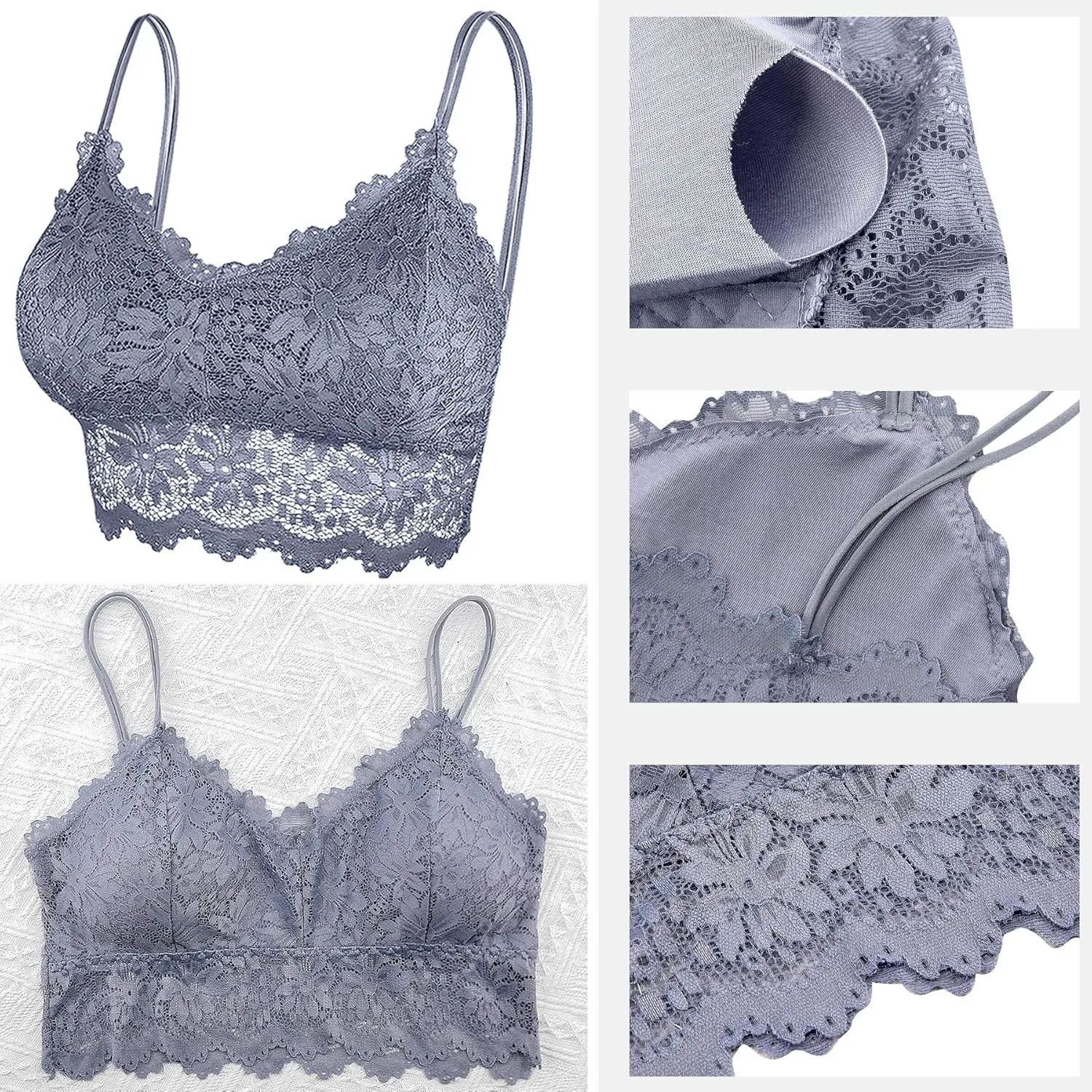 Duufin 5 Pcs Lace Bralettes for Women Bralette Padded Lace Bandeau Bra