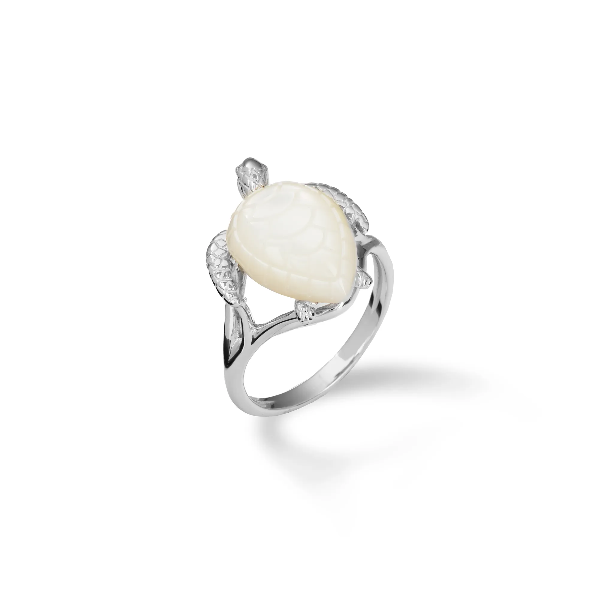 Honu Mother of Pearl Ring in White Gold - 18mm