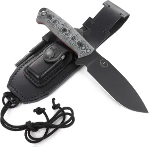 JEO-TEC N1 Full Tang Bushcraft Knife with Leather Sheath for Survival Hunting Camping Outdoor Activities - BOHLER N690C Stainless Steel, 4.53" Fixed Blade - Handmade