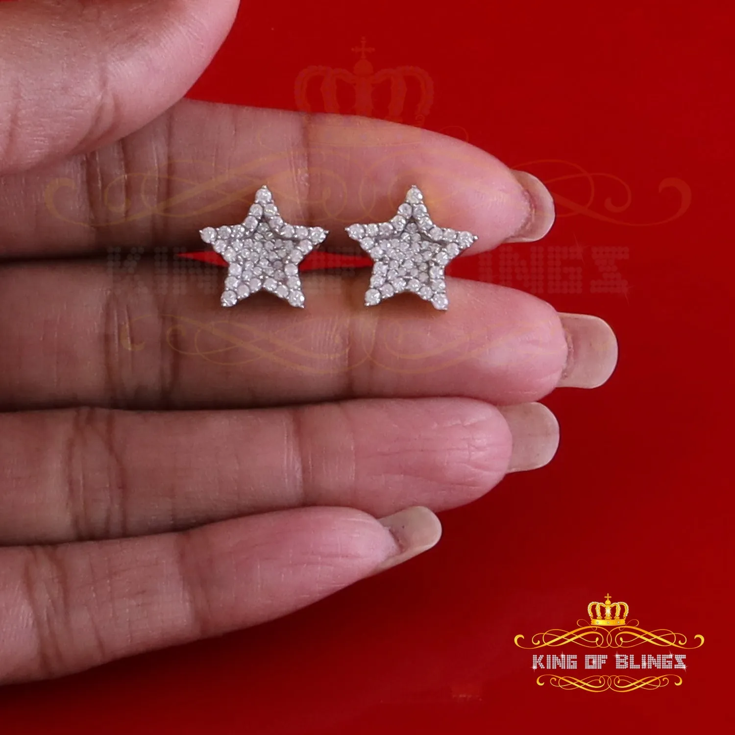 King  of Bling's 925 Yellow Silver 1.00ct VVS 'D' Moissanite Star Stud Earring Men's/Womens