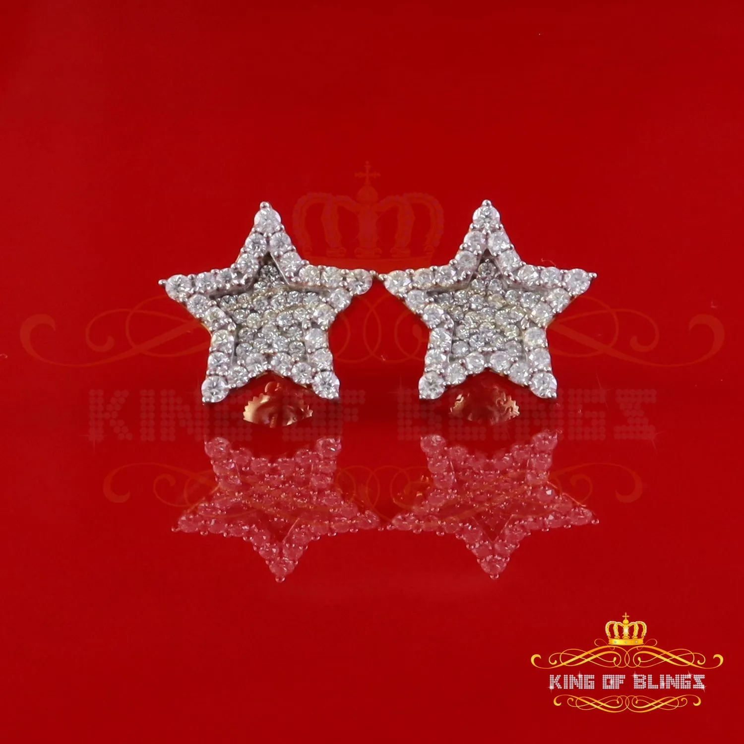 King  of Bling's 925 Yellow Silver 1.00ct VVS 'D' Moissanite Star Stud Earring Men's/Womens