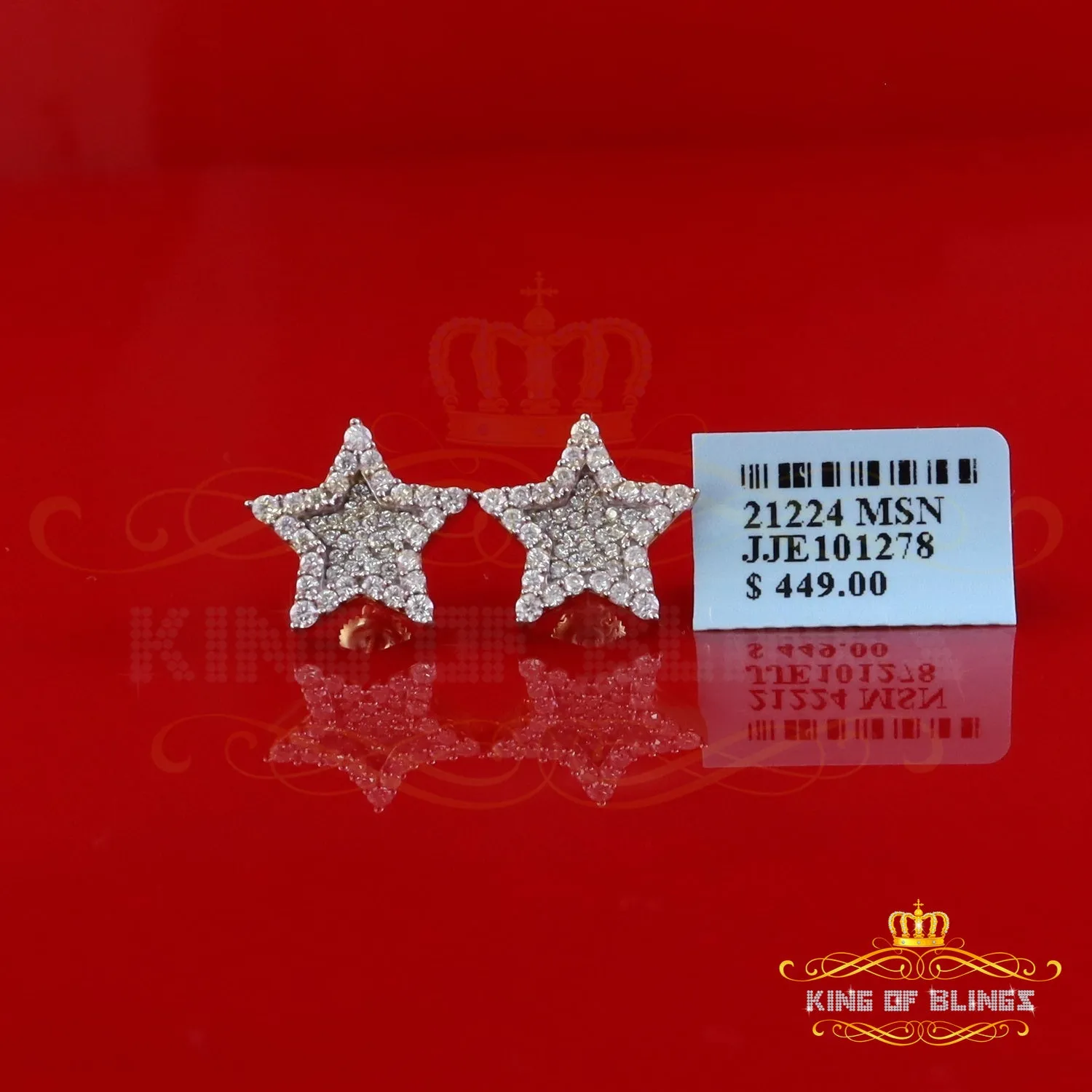 King  of Bling's 925 Yellow Silver 1.00ct VVS 'D' Moissanite Star Stud Earring Men's/Womens