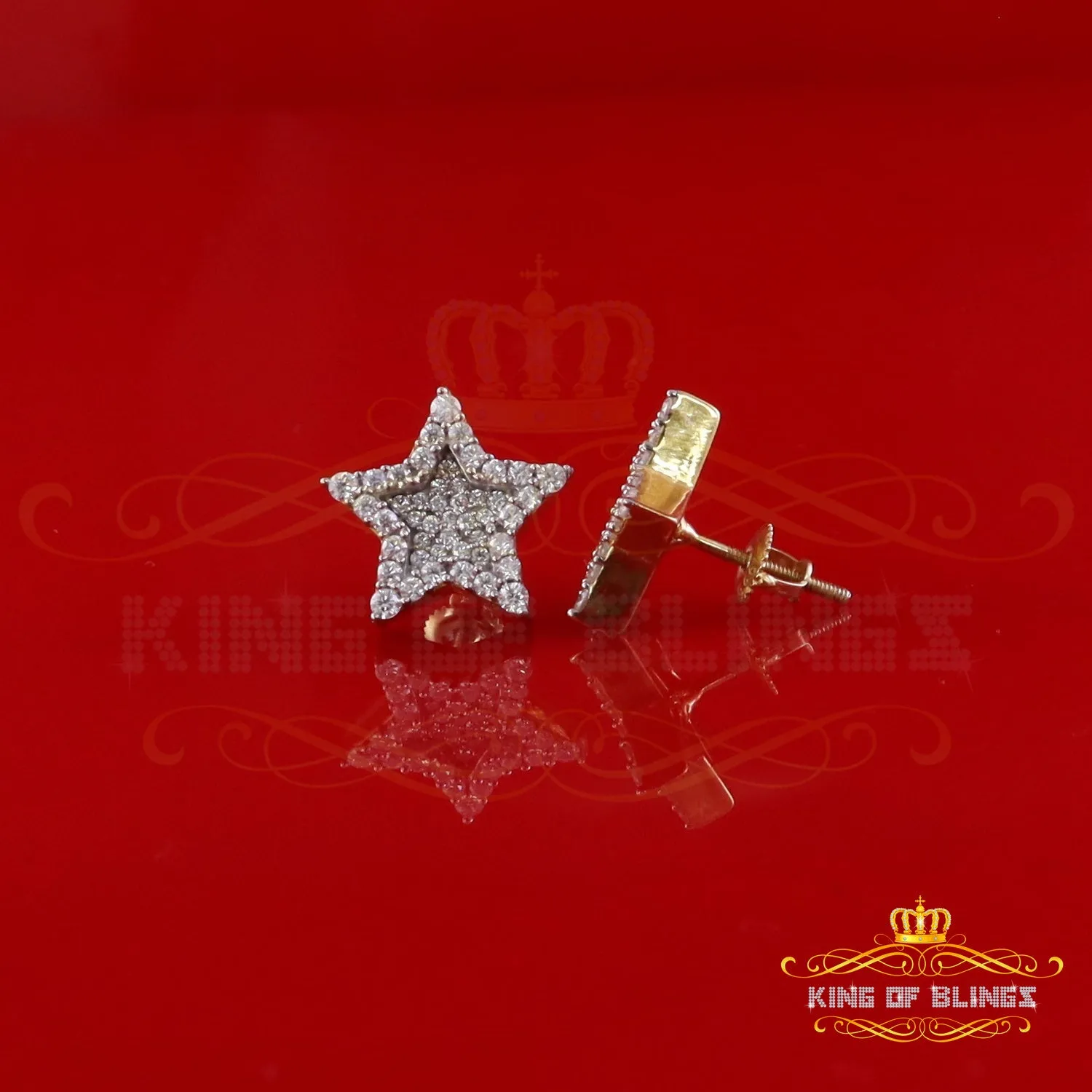 King  of Bling's 925 Yellow Silver 1.00ct VVS 'D' Moissanite Star Stud Earring Men's/Womens