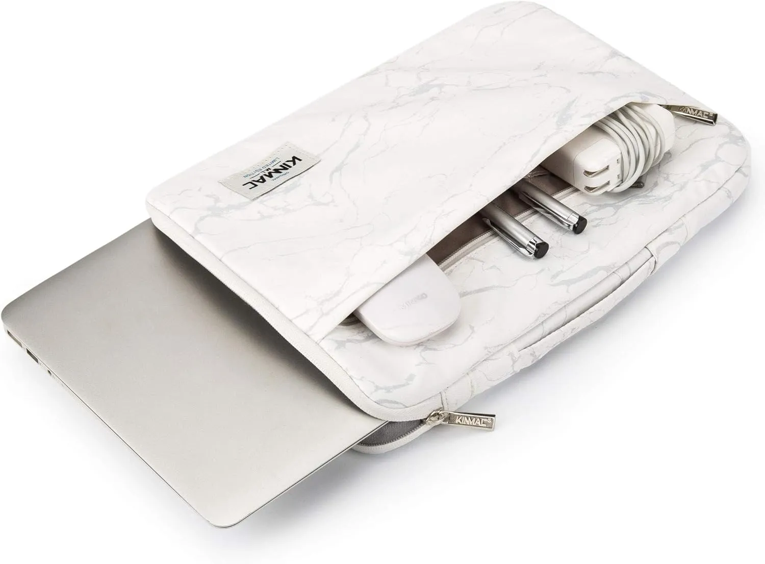 Kinmac 360 Protective Laptop Sleeve Case Bag Cover with Handle for MacBook Pro 16 inch,16 inch HP,Lenovo,Dell,ASUS,Acer Ultrabook and Business Laptop (White Marble)