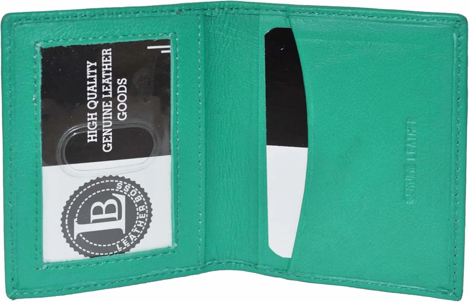 Leatherboss Slim Thin Leather Credit Card Id Mini Wallet Holder Bifold Driver's License Safe (Green)