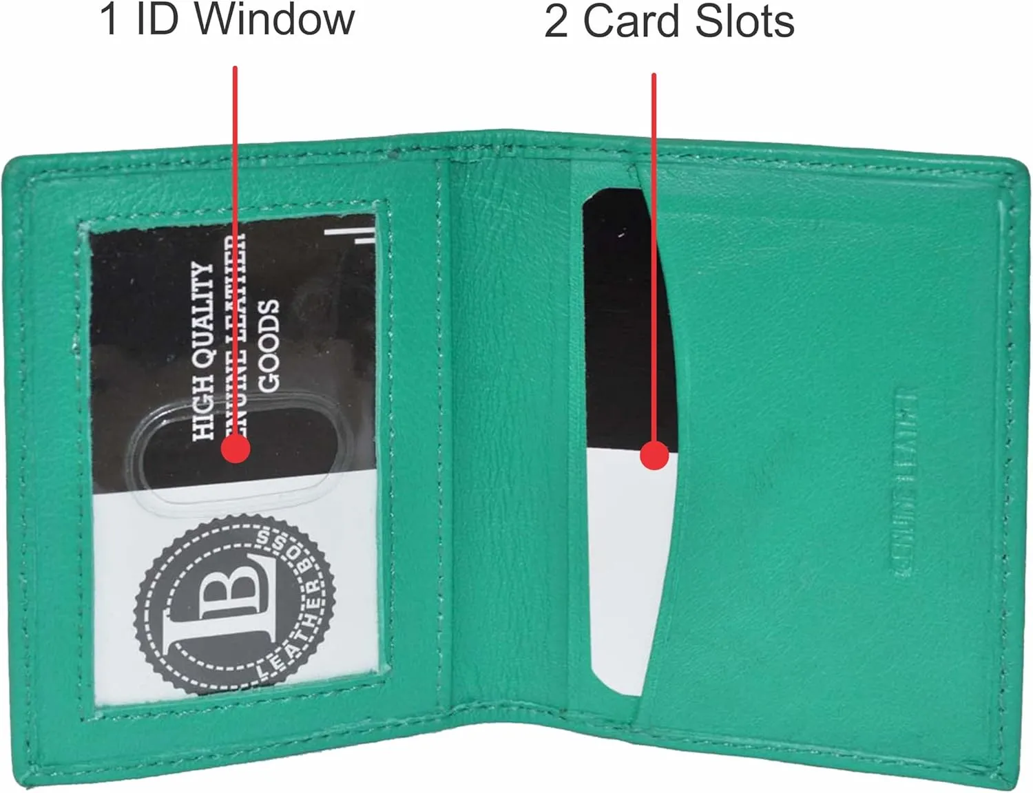 Leatherboss Slim Thin Leather Credit Card Id Mini Wallet Holder Bifold Driver's License Safe (Green)
