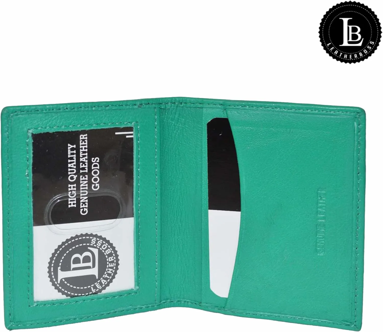 Leatherboss Slim Thin Leather Credit Card Id Mini Wallet Holder Bifold Driver's License Safe (Green)