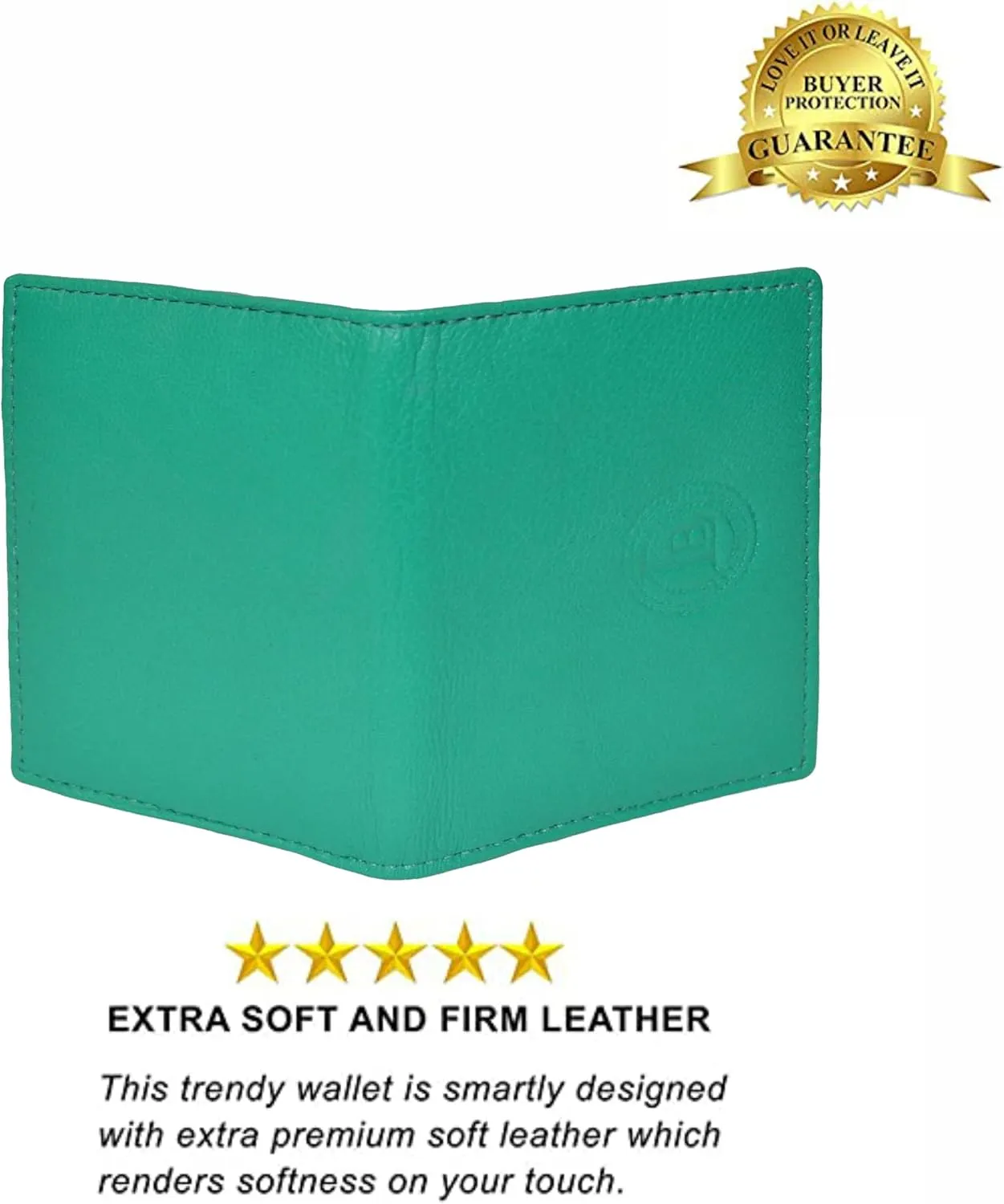 Leatherboss Slim Thin Leather Credit Card Id Mini Wallet Holder Bifold Driver's License Safe (Green)