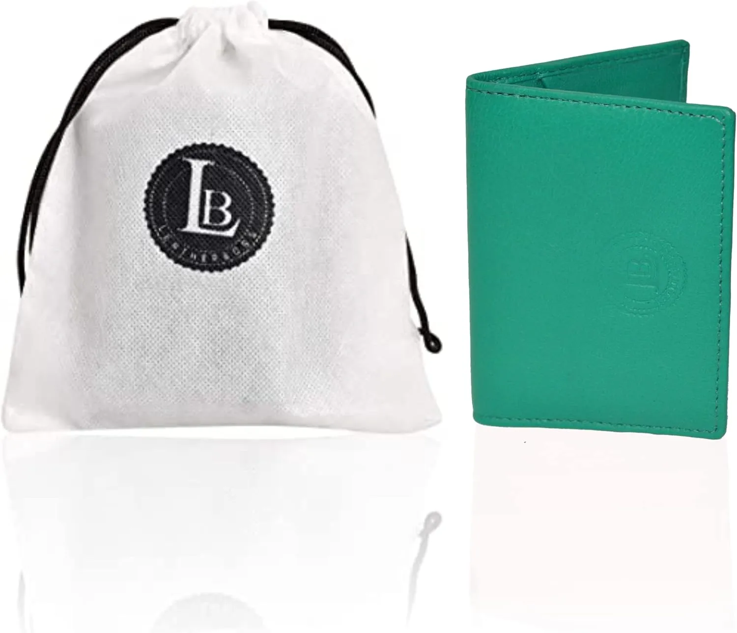 Leatherboss Slim Thin Leather Credit Card Id Mini Wallet Holder Bifold Driver's License Safe (Green)