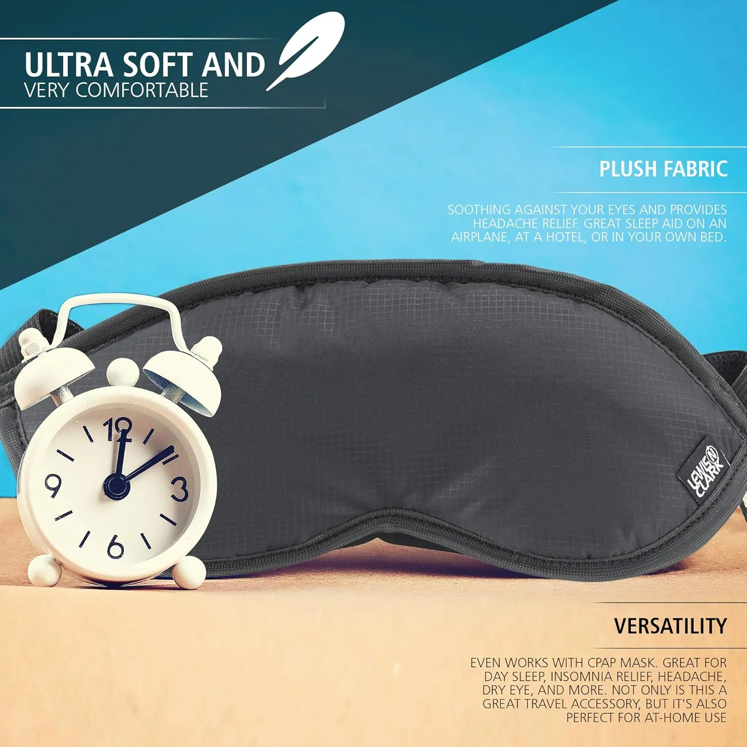 Lewis N. Clark Comfort Eye Mask   Sleep Aid to Block Light for Travel, Airplane, Hotel, Airport, Insomnia   Headache Relief with Adjustable Straps, Gray
