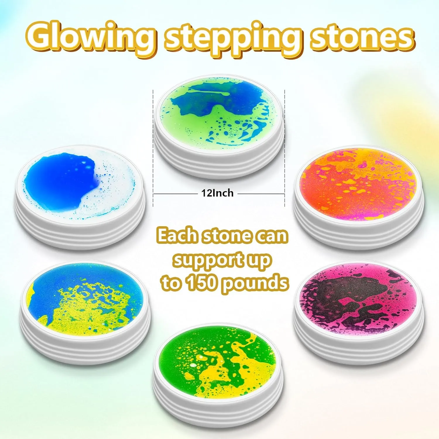 Light Up Liquid Stepping Stones - 1 Round Teal Liquid Stepping Stone, 7 Glow Colors, Indoor Obstacle Training Balancing Stepping Stone Toy for Kids Ages 3 4 5 6 and Up.